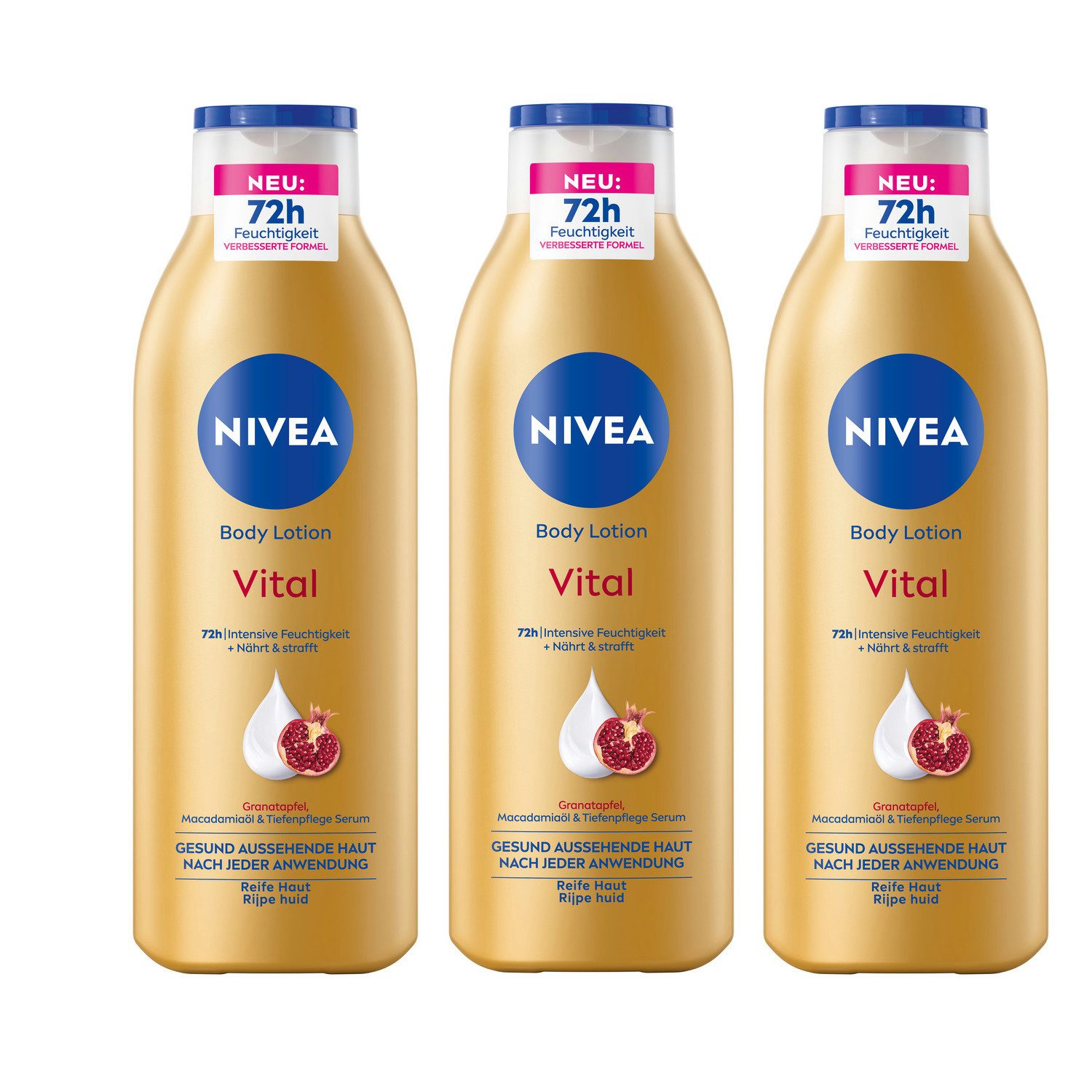 Körperlotion Vital 3 x 250ml Granatapfel, Macadamiaöl & Tiefenpflege Serum