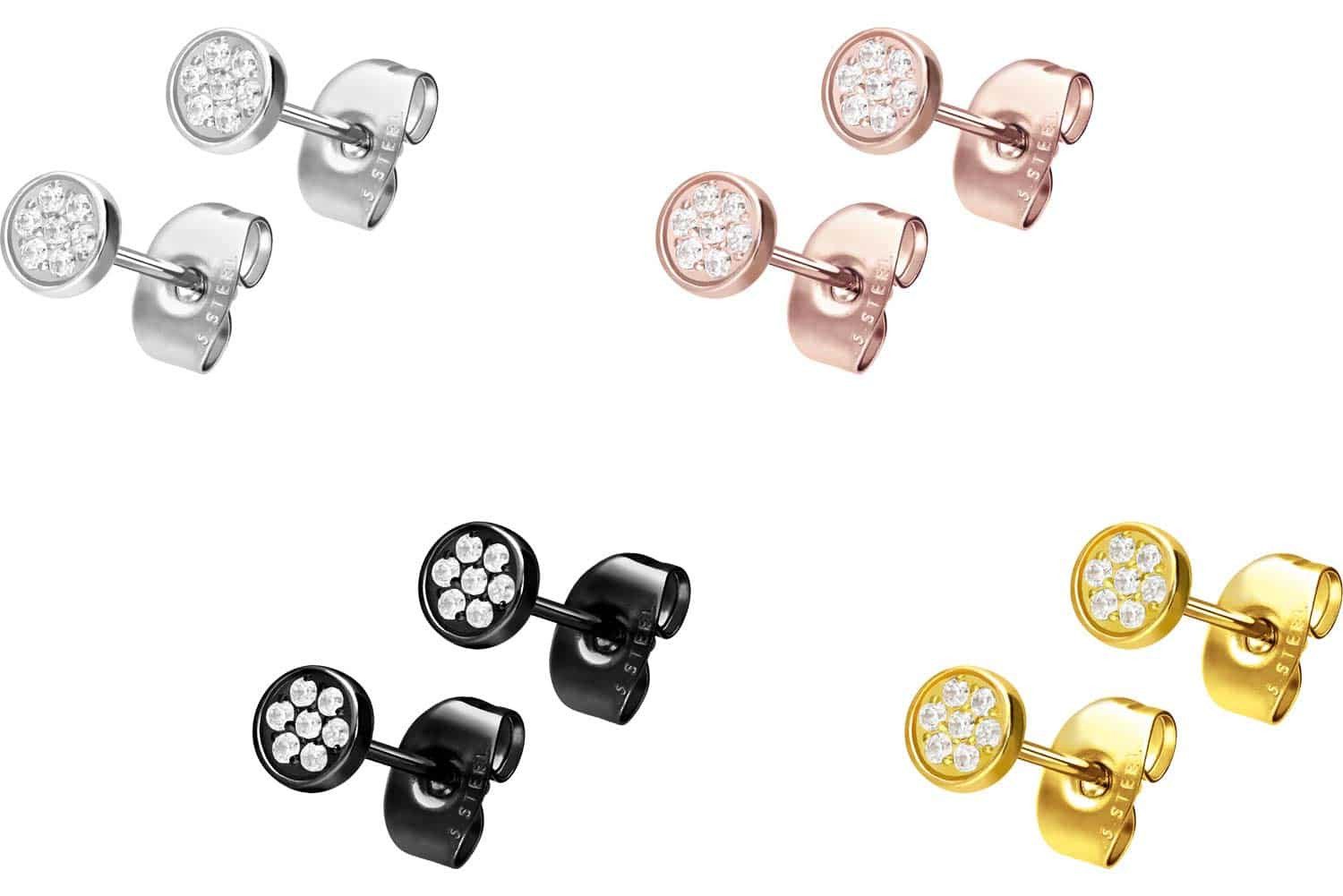 FILANGO Paar Ohrstecker Chirurgenstahl Ohrstecker DISC + EINGEFASSTE KRISTA günstig online kaufen