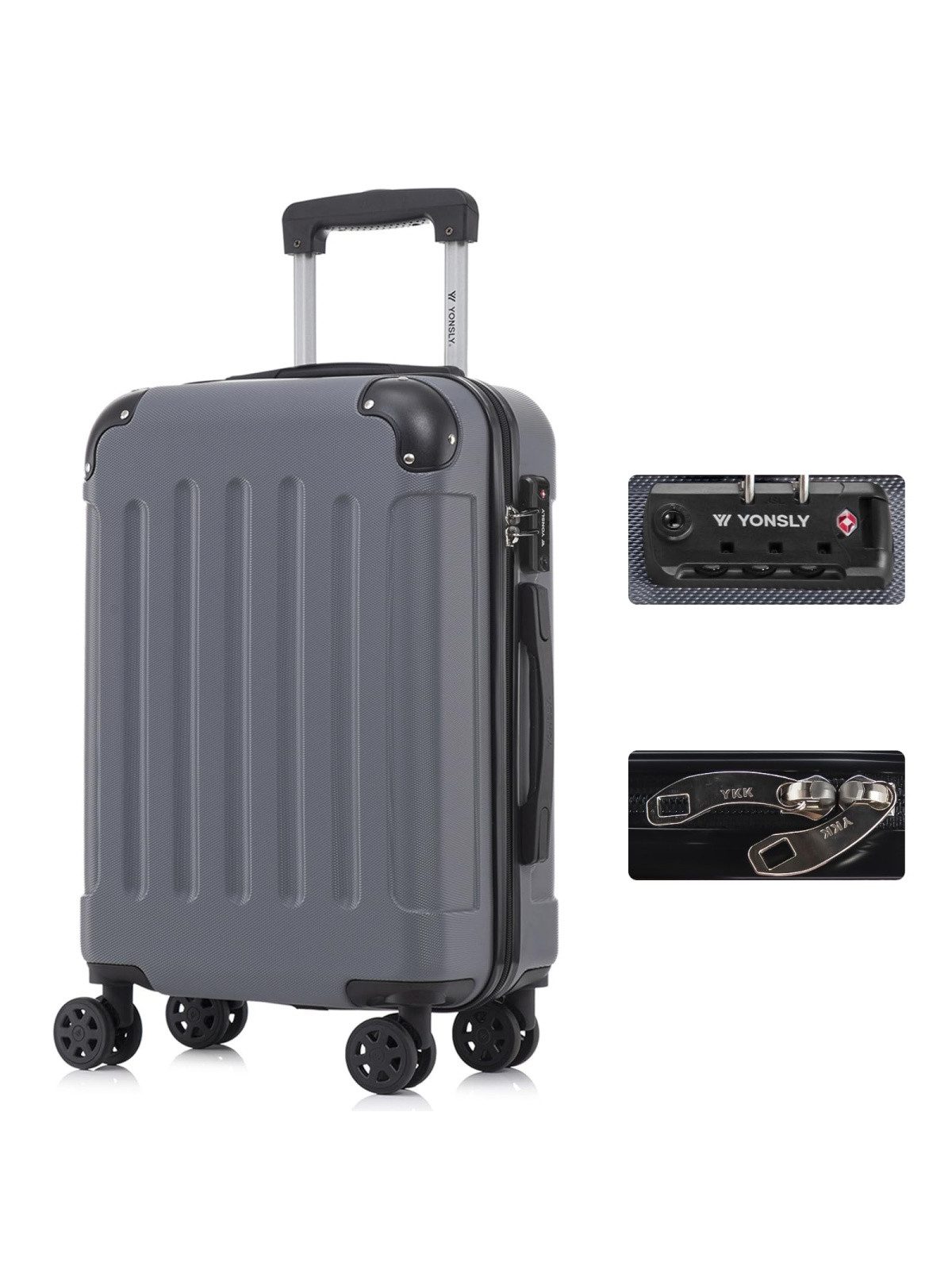 YONSLY Hartschalen-Trolley Premium Hartschalen-Reisekoffer Trolley Kabinenkoffer, 4 Rollen, TSA-Schloss, YKK-Reißverschluss, austauschbare Rollen & Griffe