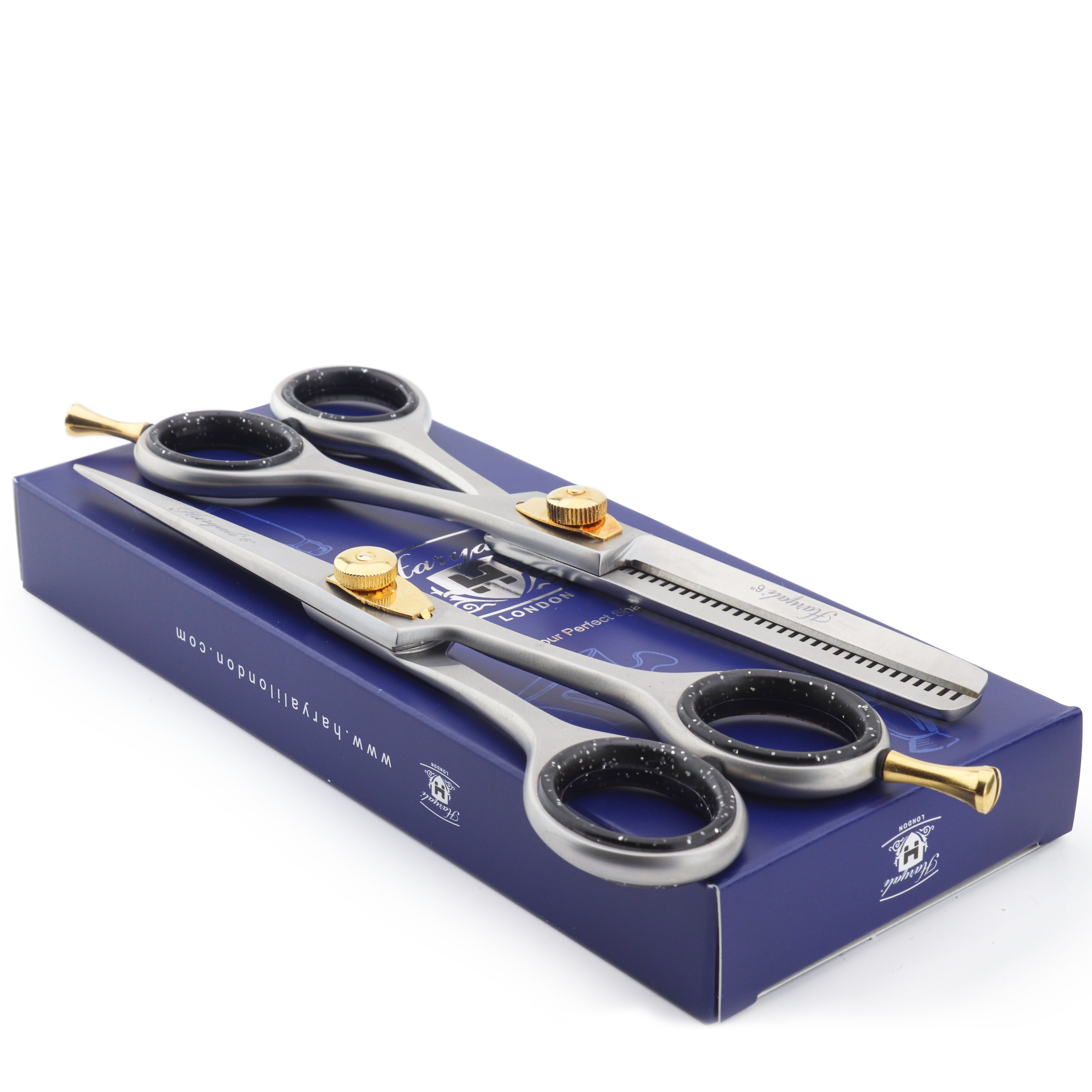 Haryali London Haarschere Hochwertiges 6-Zoll-Scherenset sowohl Schneide als auch Effiliersche, (1x pair, 2-tlg., 1x Schneideschere, 1x Effilierschere), Bestens geeignet für professionelle Friseurscheren