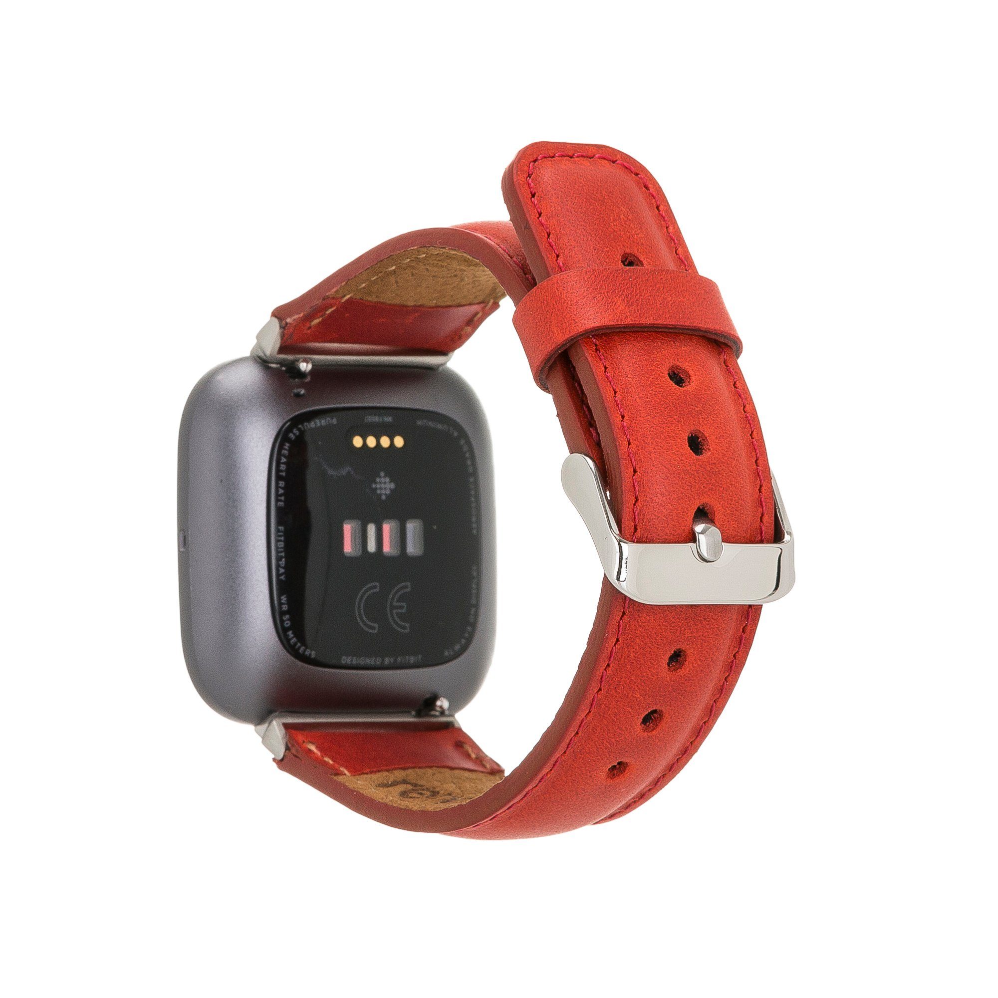 2 Smartwatch-Armband 4 / Leather 3 Echtes Versa Armband Sense Fitbit Renna Leder Ersatzarmband / ROT &