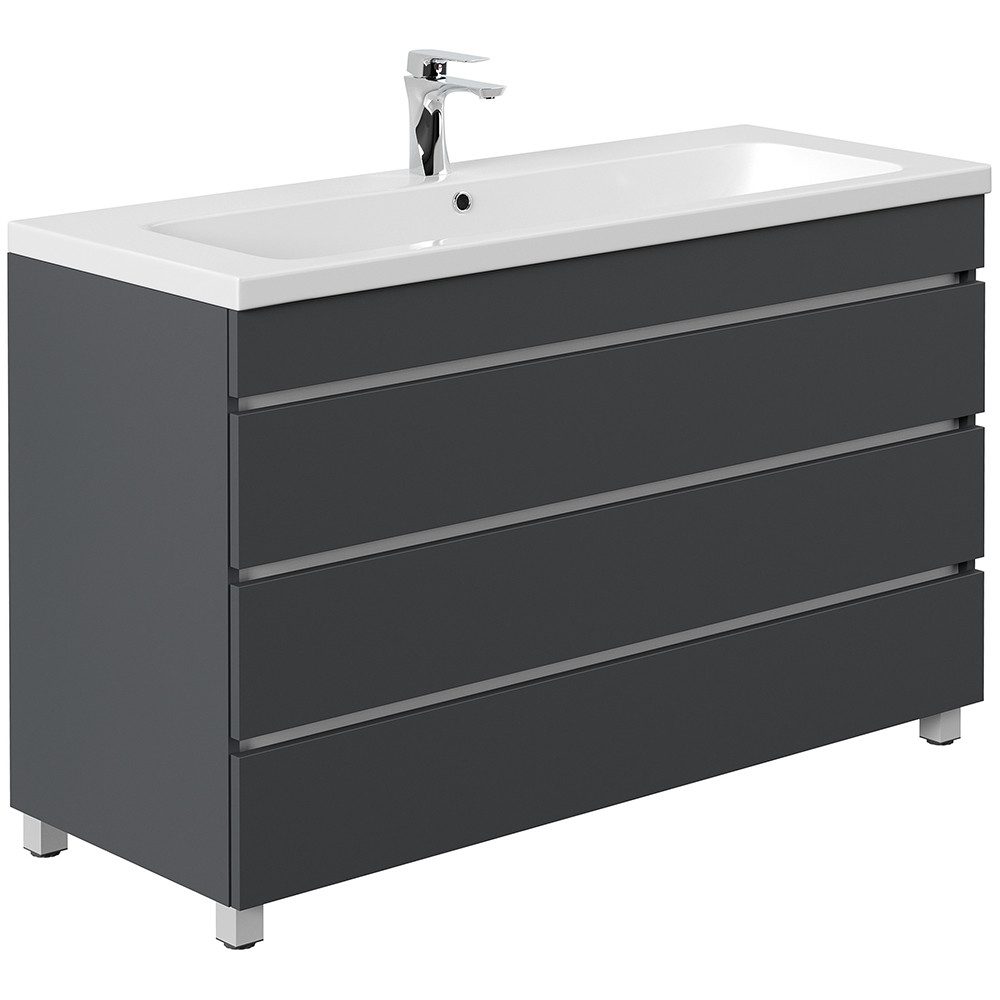 Lomadox Waschtisch FROME-02, 120 cm, stehend, grau matt, mit 3 Schubladen