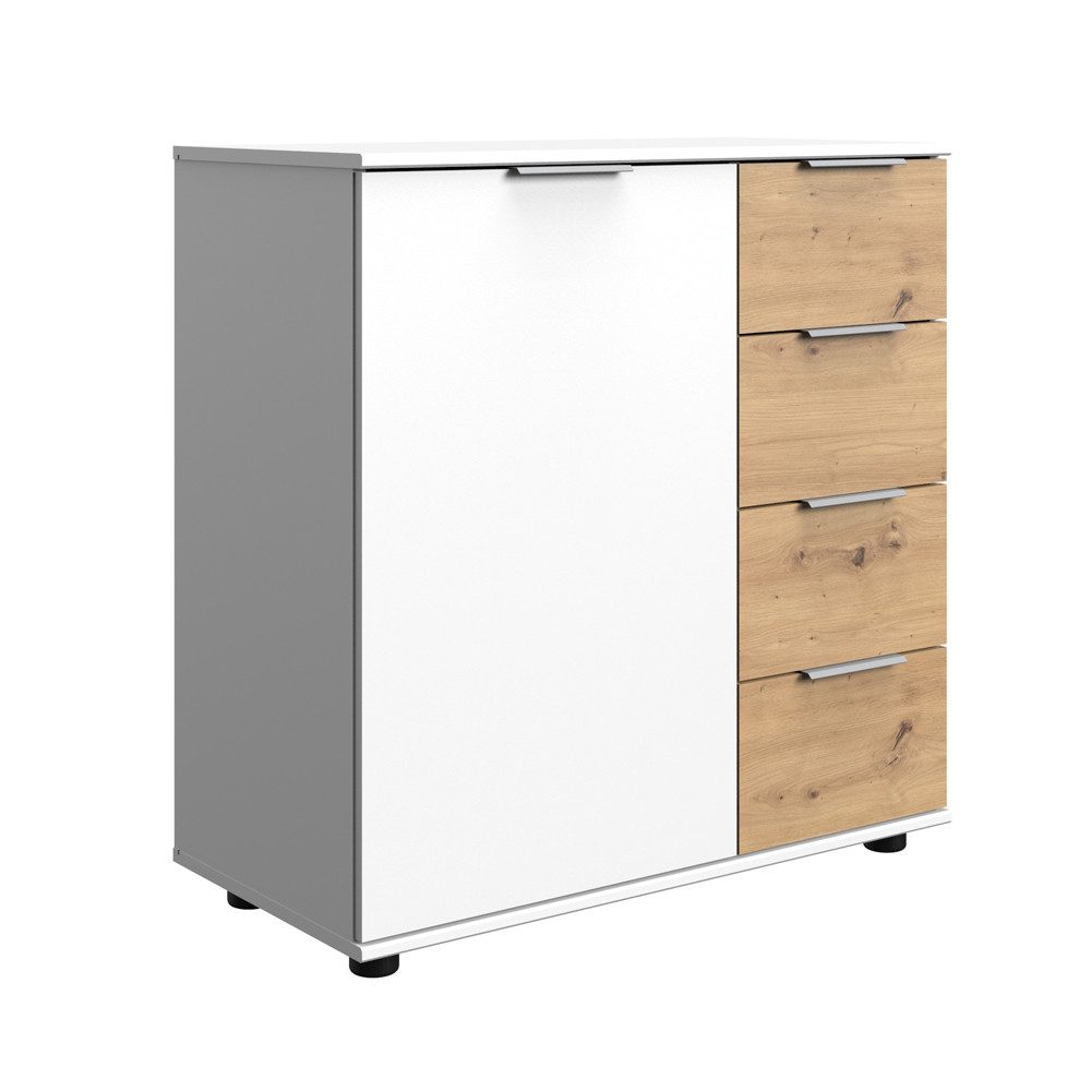 Lomadox Kommode GRANADA-43, Schlafzimmer in weiß mit Artisan Eiche Nb., B/H/T ca. 81/83/41 cm