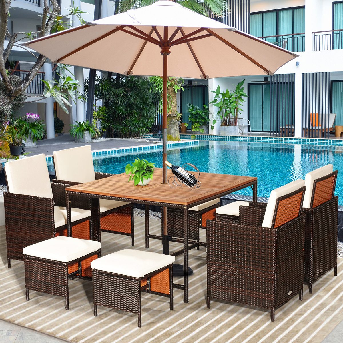 COSTWAY Garten-Essgruppe, (9-tlg), Rattan, 8 Personen, günstig online kaufen