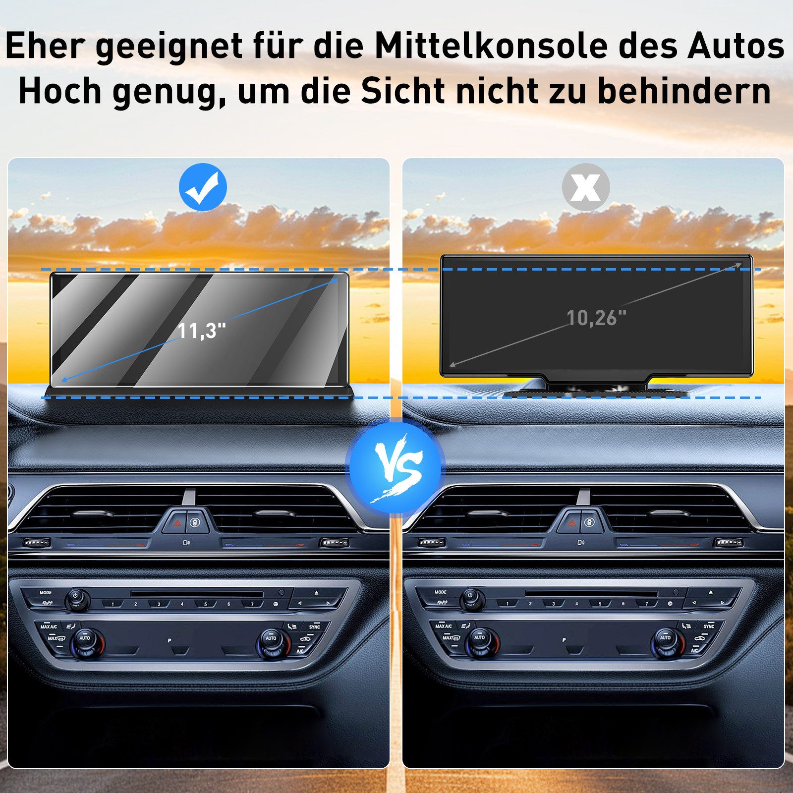 ESSGOO 11,3" Tragbares 4K Android Auto Touchscreen kabellos BT CarPlay Navigationsgerät (Mit Bluetooth Freisprecheinrichtung AM FM Fernbedienung DAB+ RDS)