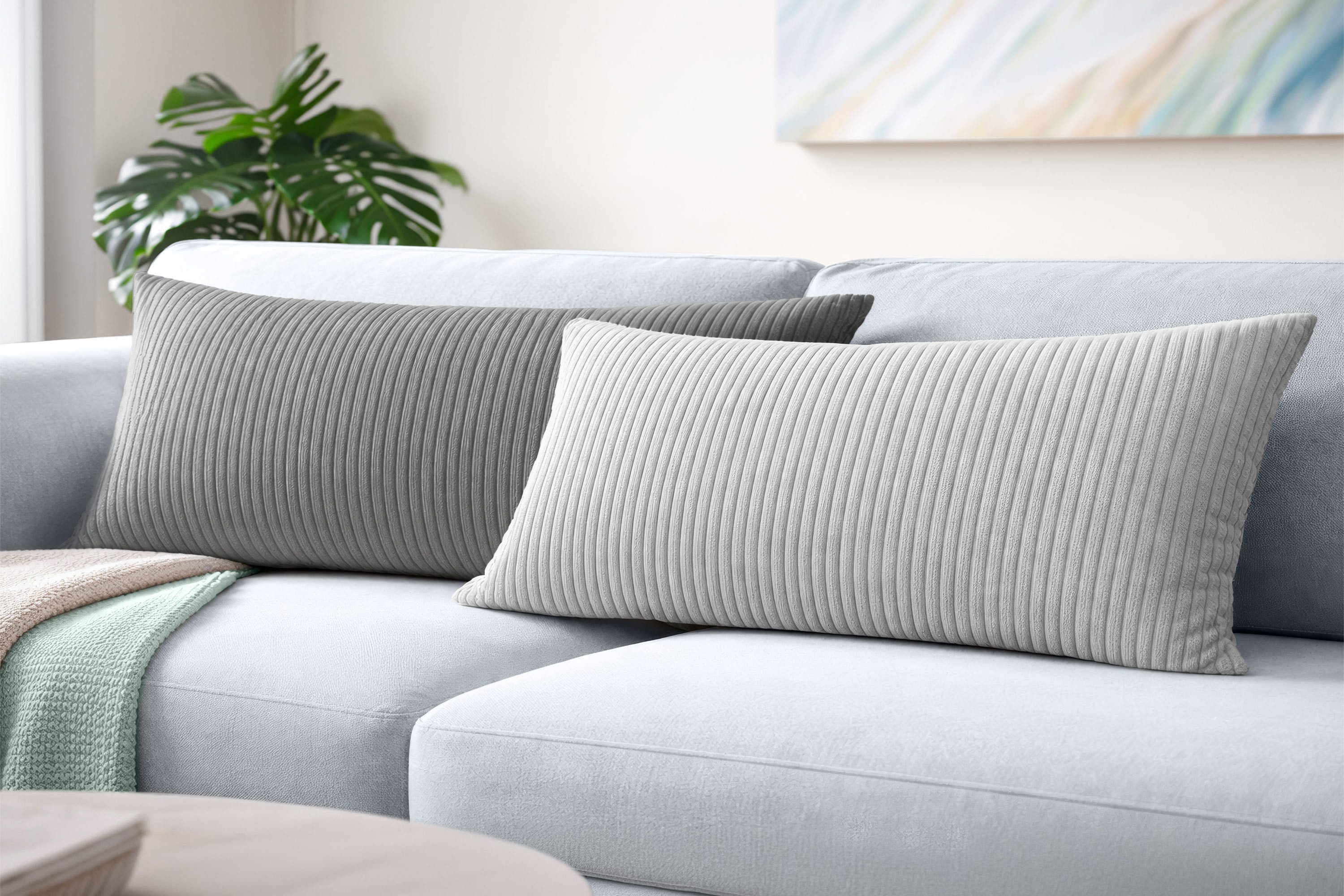 Amilian Kissenbezüge 40x80 cm 2er Set Cord-Optik Hotelverschluss - Zierkissenhülle Sofa, weich, pflegeleicht, formstabil