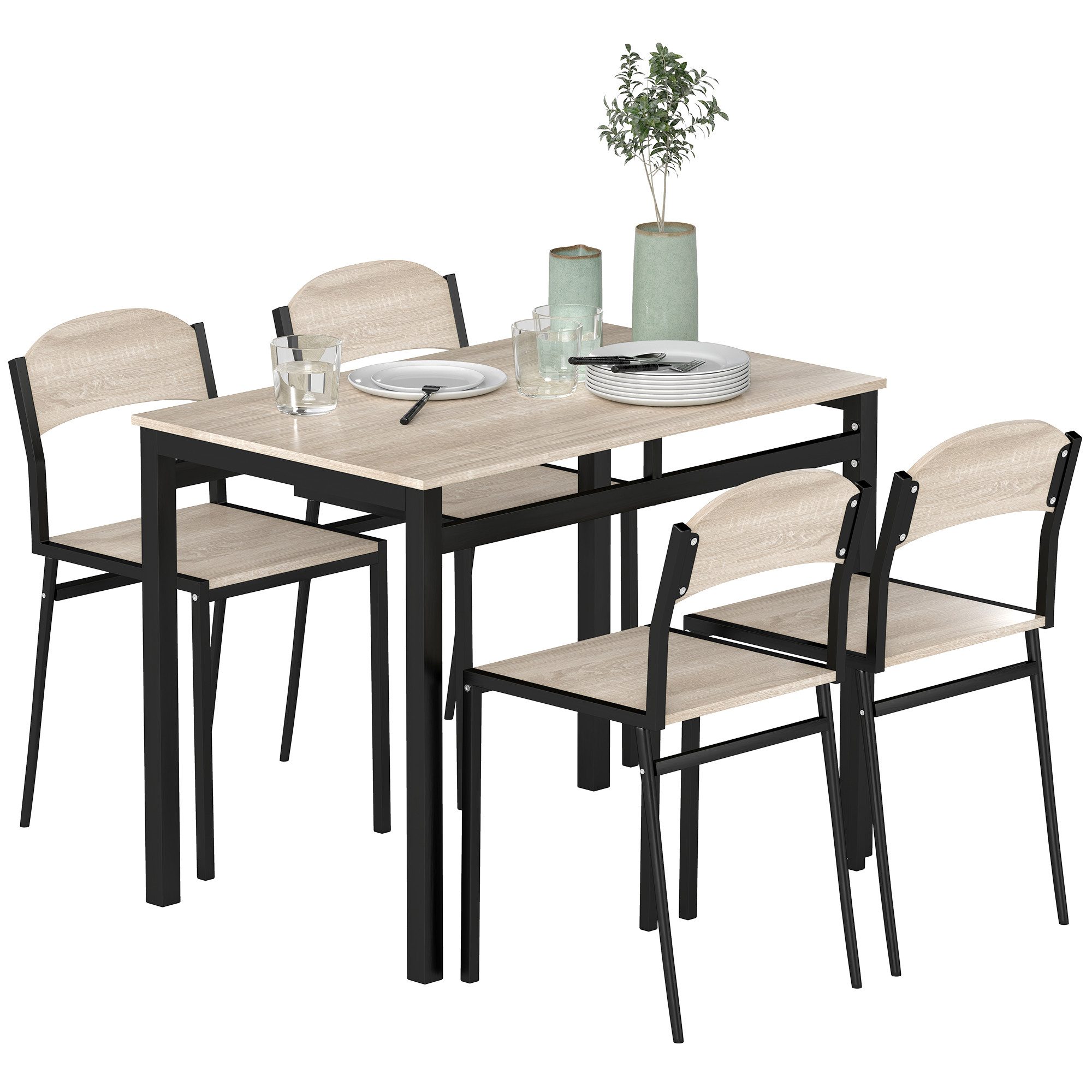 HOMCOM Essgruppe Esstisch mit 4 Stühlen, günstig online kaufen