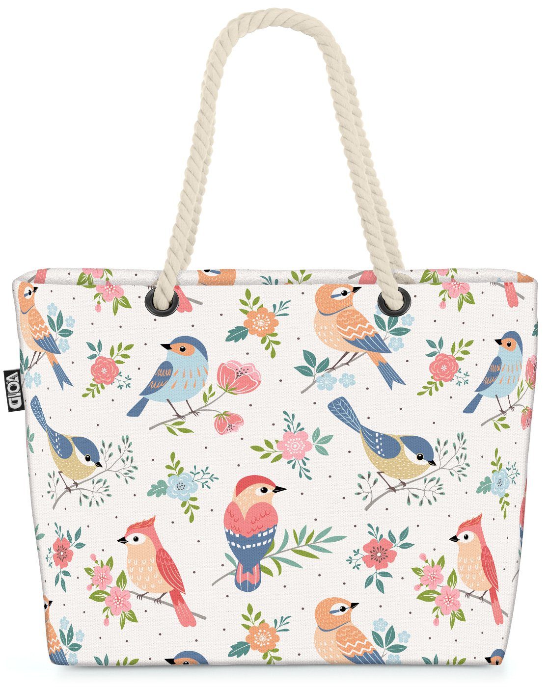 (1-tlg), geblümt Blüten Bag süß Spatz Florale Beach Vogel Kinder VOID Blumen-Muster Vögel Strandtasche