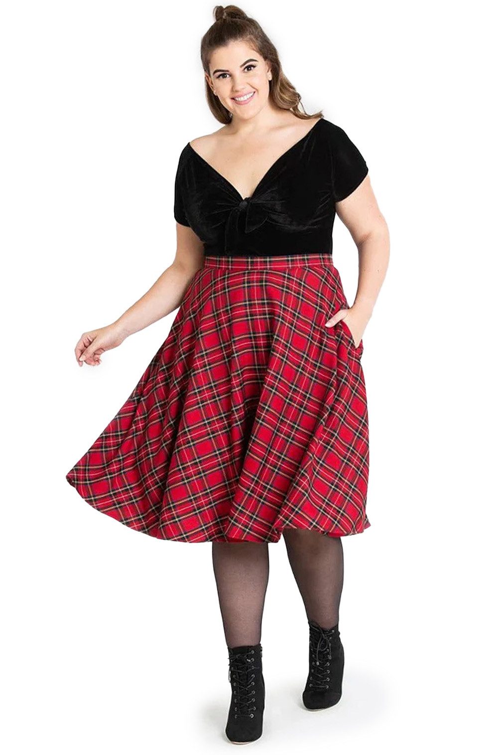 Hell Bunny A-Linien-Rock Irvine 50's Skirt Rot Tartan Vintage Karo Retro Kariert