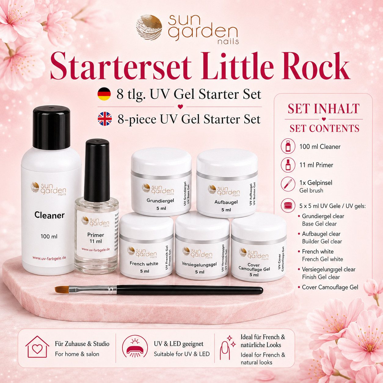 Sun Garden Nails Nagellack-Set UV-Gel Set Little Rock 5x5ml UV Gele Startset Nageldesign