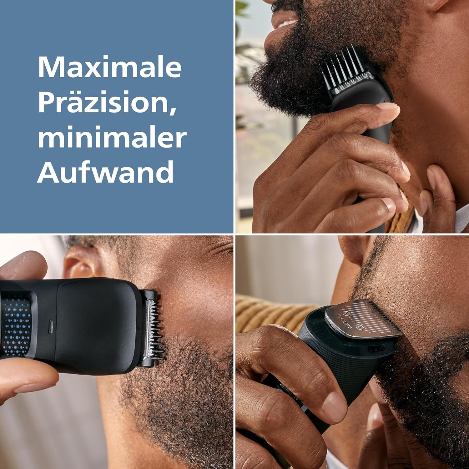 Philips Haar- und Bartschneider Philips Bartschneider 5000er wasserdicht BT5785/30, BeardSense-Technologie, Haarkollektor, 100% wasserdicht, selbstschärfende Metallklingen, 40 Längeneinstellungen, Reiseetui