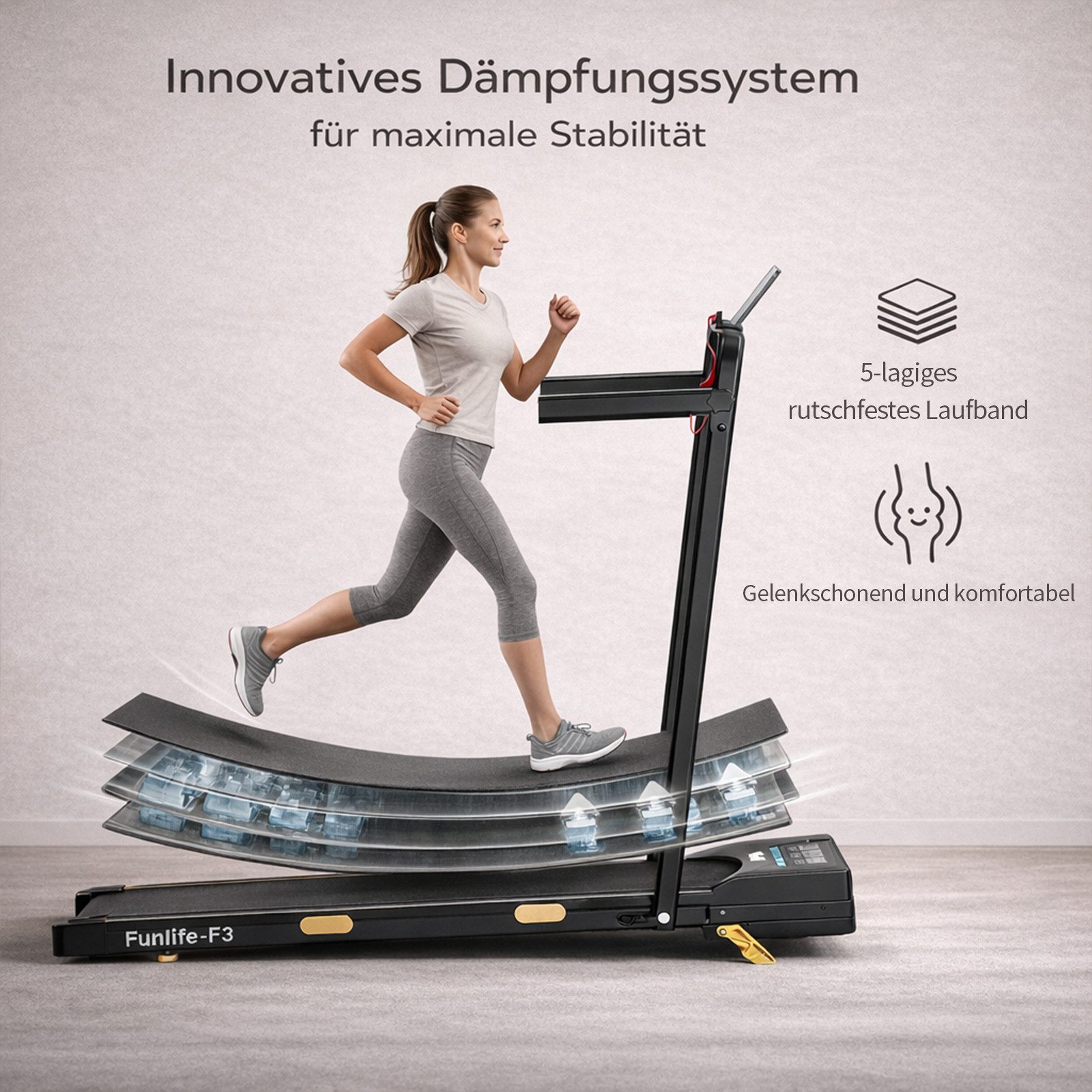 FunLife Laufband 4-in-1 Walking Pad mit Brushless-Motor (Einzelgerät, mit Fernbedienung, Sicherheitsschlüssel und Halterung), 7 % Steigung, extra leise, seniorenfreundlich