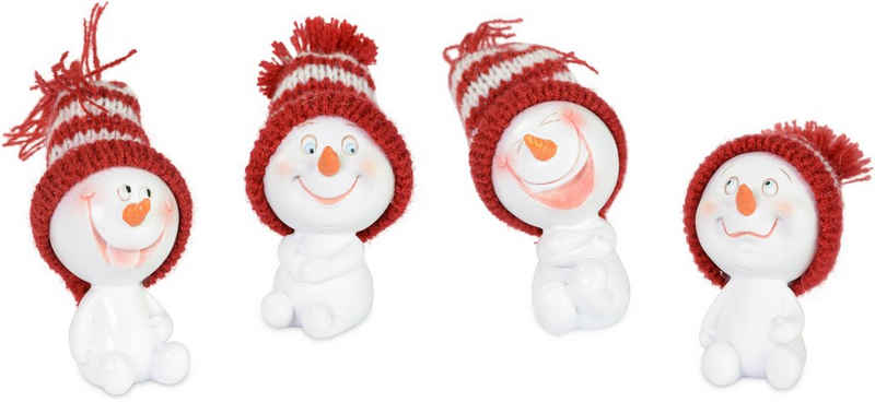 RIFFELMACHER & WEINBERGER Schneemann Weihnachtsdeko (Set, 4 St), mit gestreiften Mützen, aus Polyresin, Höhe ca. 9 cm