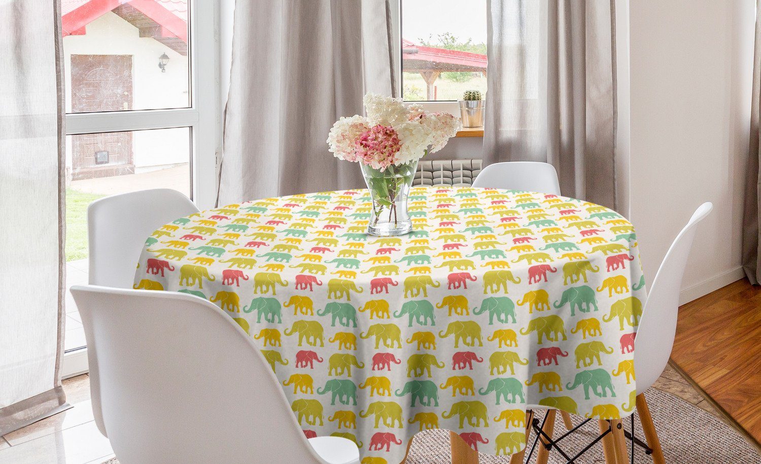 Abakuhaus Tischdecke Kreis Tischdecke Abdeckung für Esszimmer Küche Dekoration, Elefant Chunky Wild Jungle Tiere