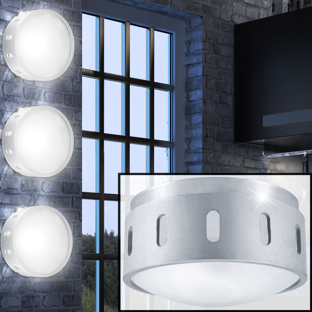 etc-shop LED Wandleuchte, Leuchtmittel inklusive, Warmweiß, 3er Set Design Aufbau Leuchten rund Beleuchtungen Lampen Alu Glas
