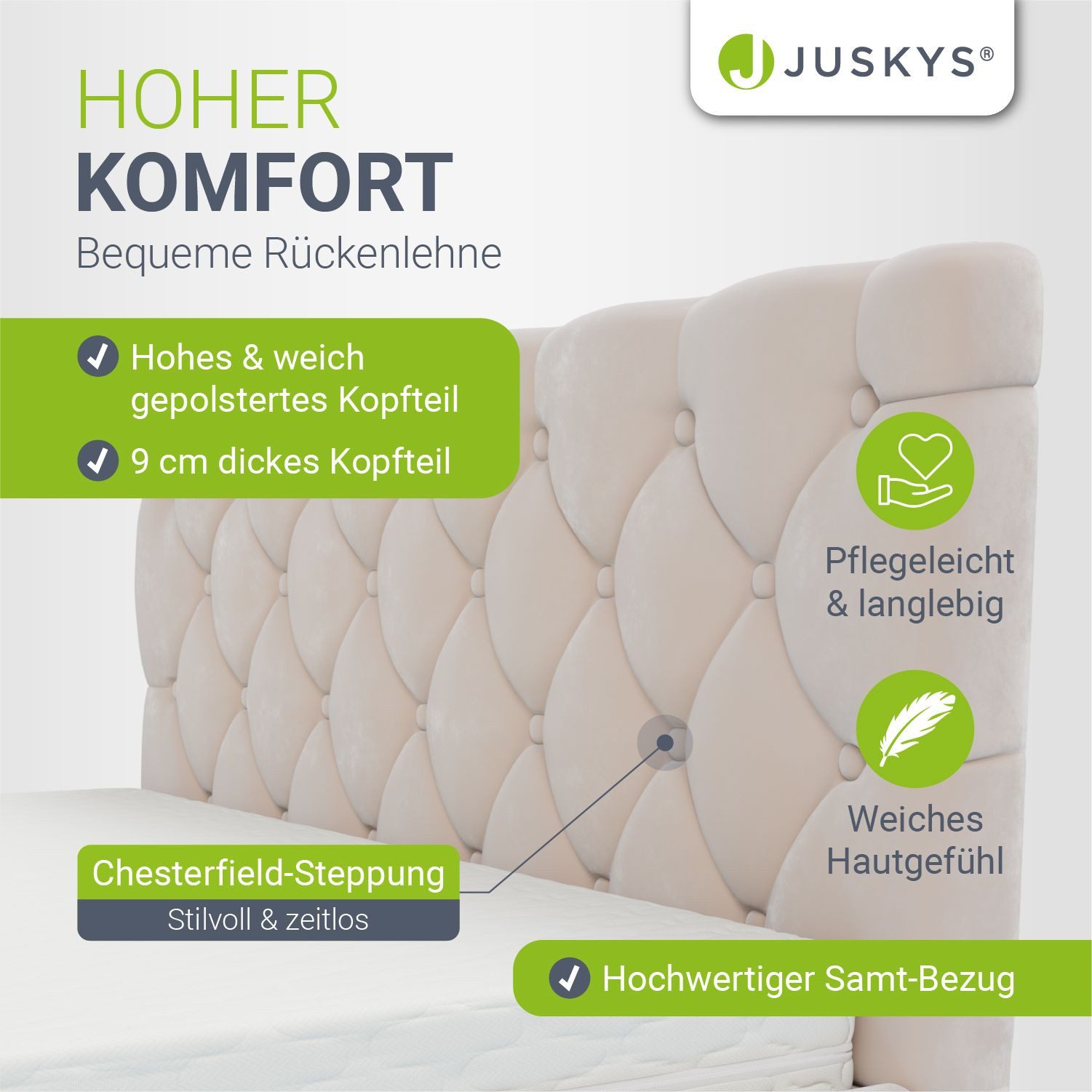 Juskys Polsterbett Nizza, 120x200 cm, LED Licht, Stauraum, Samtbezug, inkl. Matratze