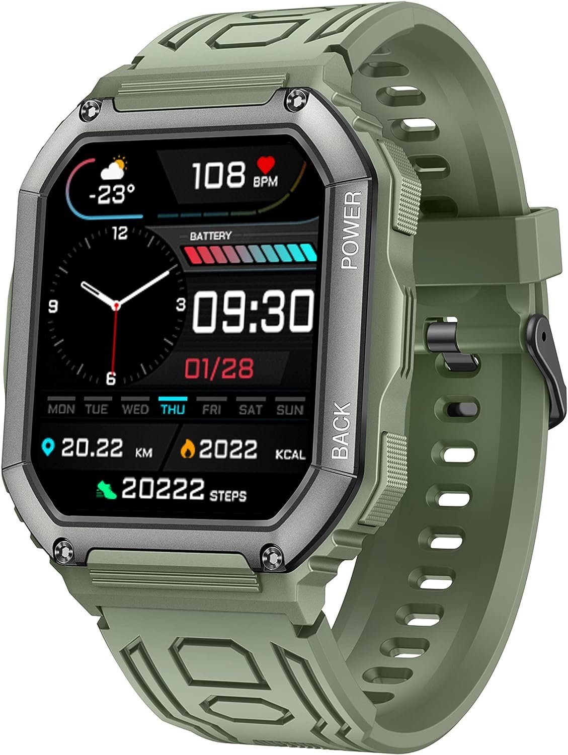 findtime Smartwatch (1,8 Zoll, Android iOS), Militär Uhr Herren Armbanduhr Sportuhr mit Telefonfunktion Fitnessuhr