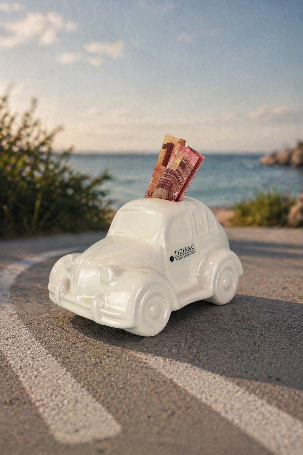 TIZIANO - DESIGN & EMOTIONS Dekofigur Spardose Auto Soldo 13cm creme