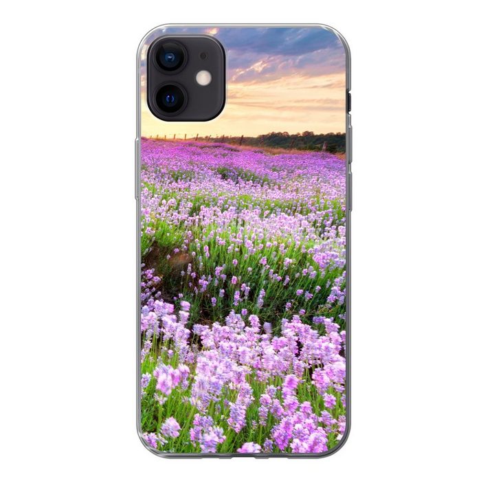 MuchoWow Handyhülle Lavendel - Blumen - Sonnenuntergang - Lila - Wiese Handyhülle Apple iPhone 12 Mini Smartphone-Bumper Print Handy