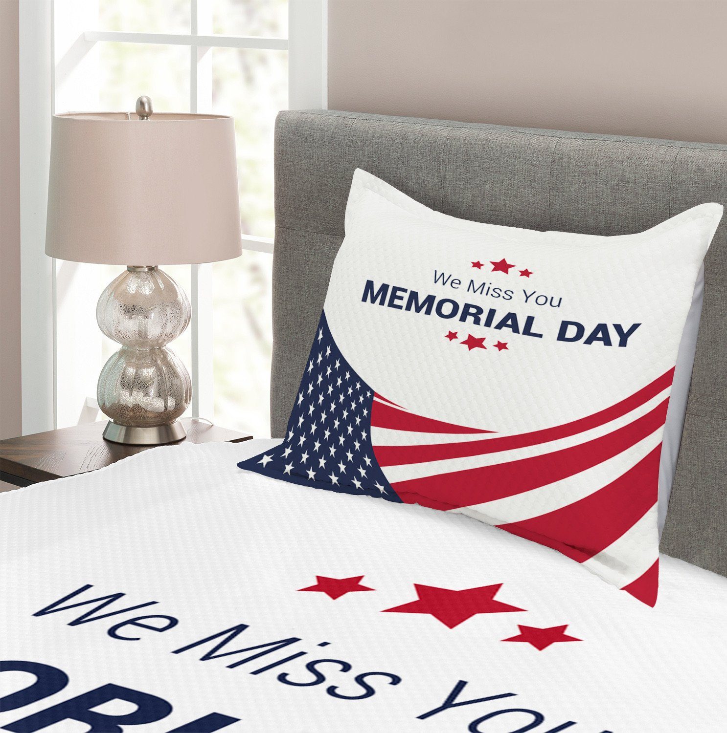 Amerikanische Gedenktag mit Waschbar, Kissenbezügen Urlaub Tagesdecke Flagge Set Abakuhaus,