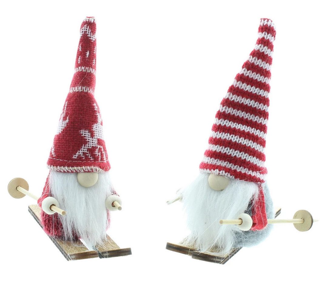 Home-trends24.de Weihnachtsfigur Wichtel Ski Zwerg Gnom Weihnachten Deko Figur Set rot