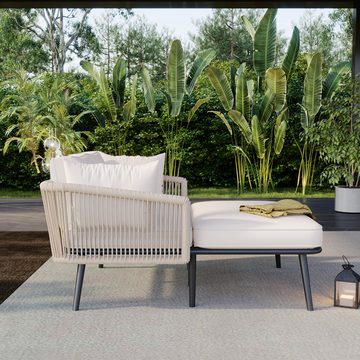 MODFU Gartenlounge-Set Gartensofa, (2 Kissen, 2 Polster), mit abnehmbar Kissen,Sonnenliege im Außenbereich