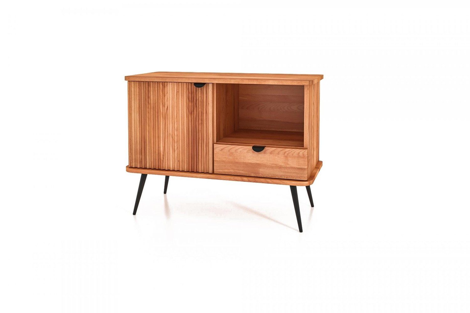 Natur24 Kommode Kommode Tula Kernbuche massiv 97x46x72 Riffelfront
