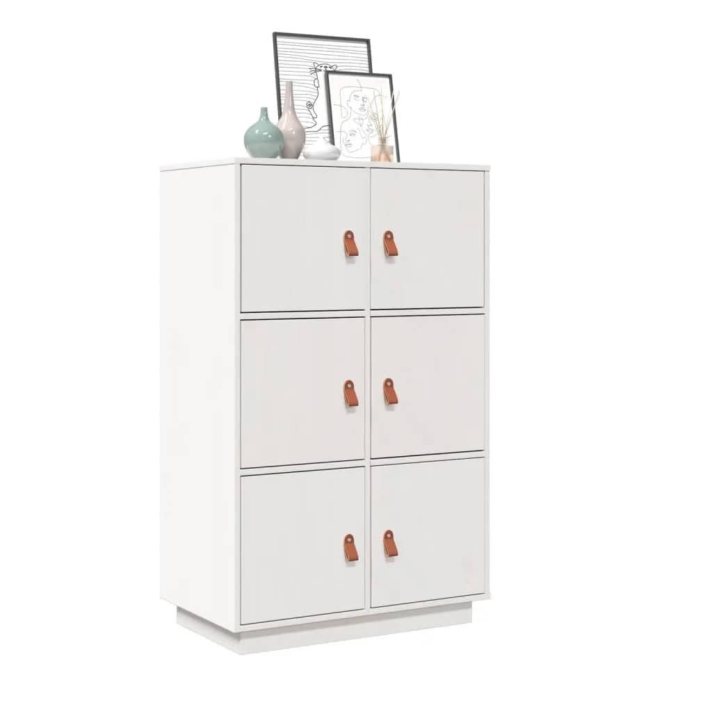 furnicato Highboard Klassisches aus massivem Kiefernholz Weiß 67x40x108,5 cm (1 St), Sideboard mit sechs Fächern, Wandhalterung für Wohnzimmer oder Büro