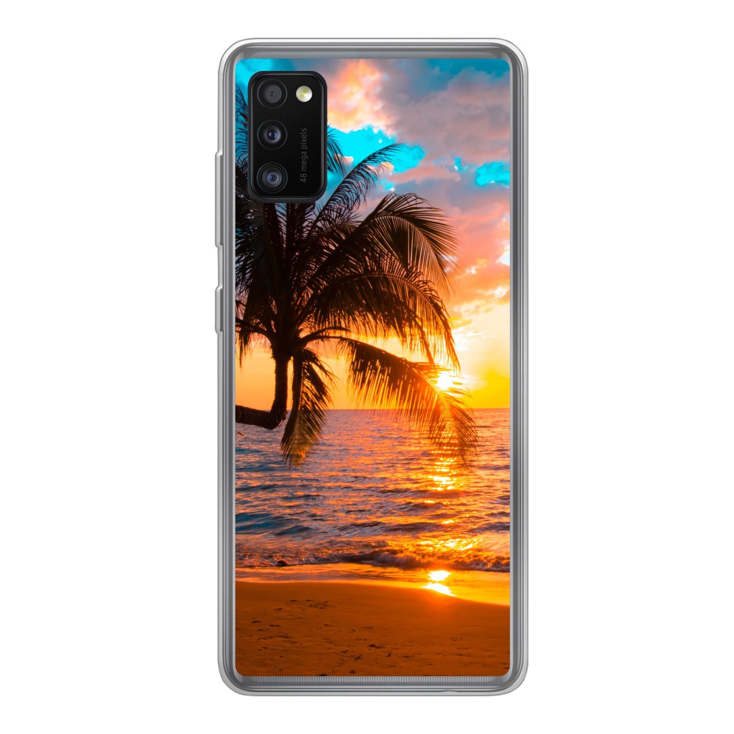 MuchoWow Handyhülle für Samsung Galaxy A41 Palme - Sonnenuntergang - Horizont - Strand - M, Smartphone-Bumper, Print, Handy Schutzhülle Dünn