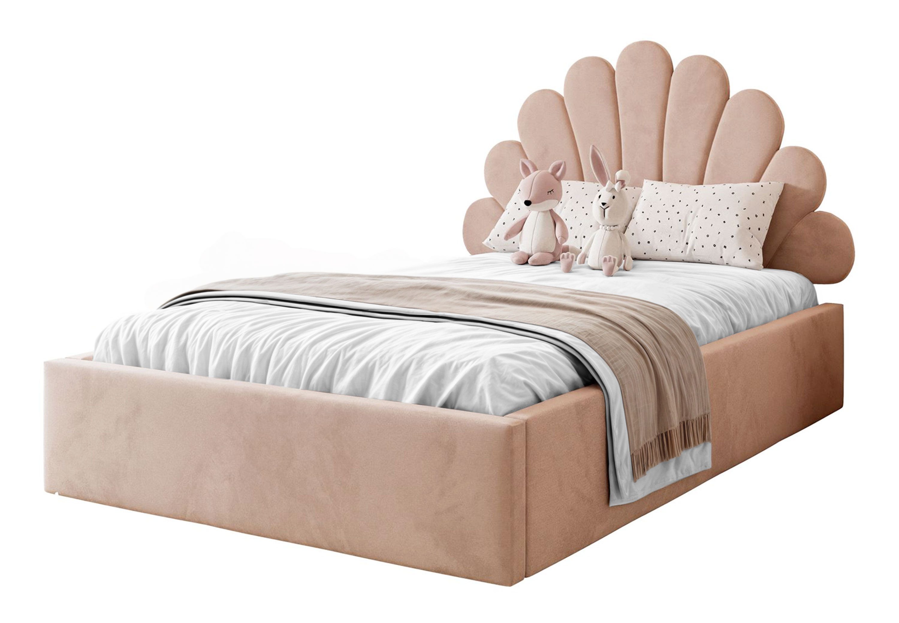 Lookway Polsterbett ASHLEY mit Muschel-Kopfteil und Bettkasten (Bett mit Metallgestell), 4 Größen und Farben