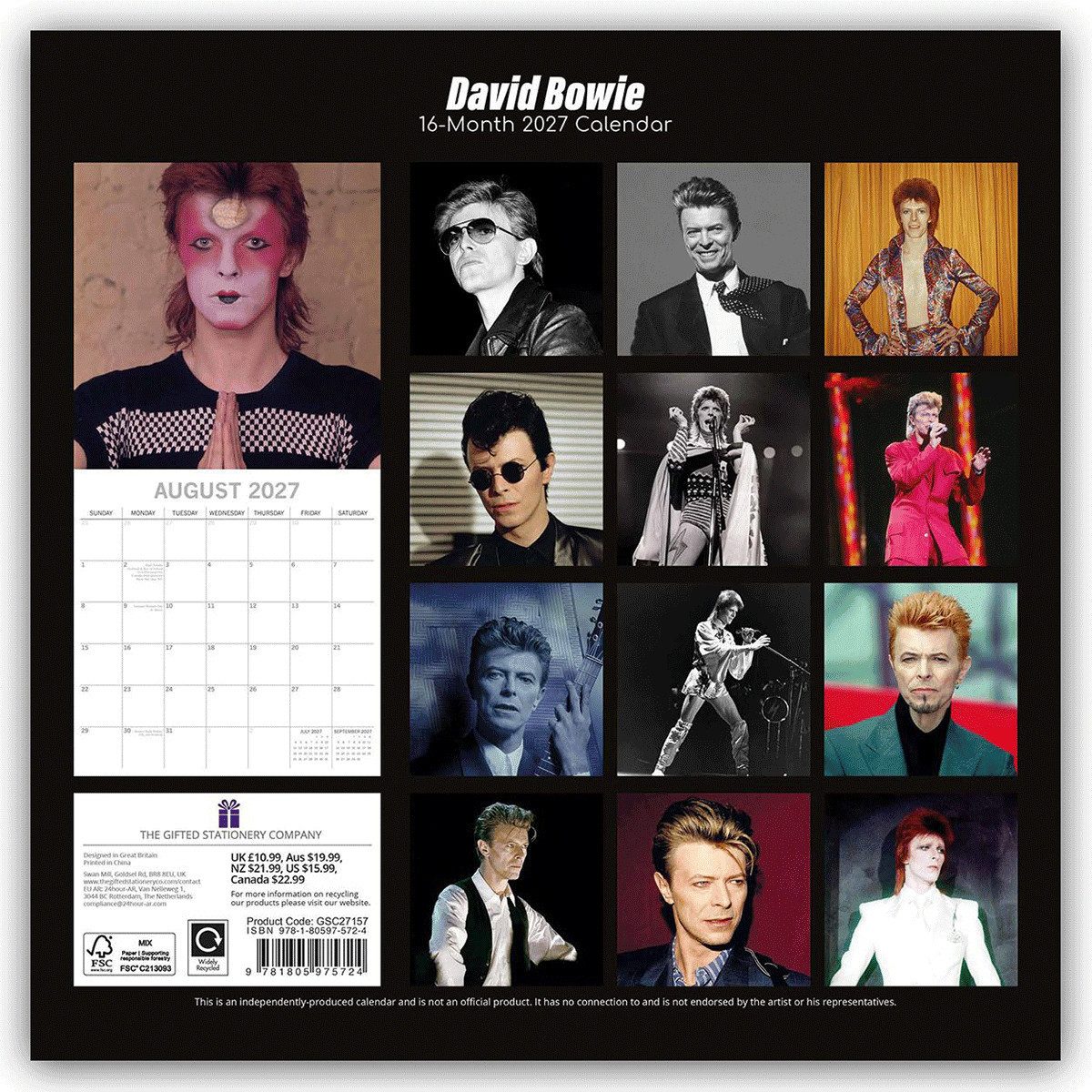 Wandkalender David Bowie 2027 – 16-Monatskalender: Original Gifted Stationery-Ka – Bild 2 von 2