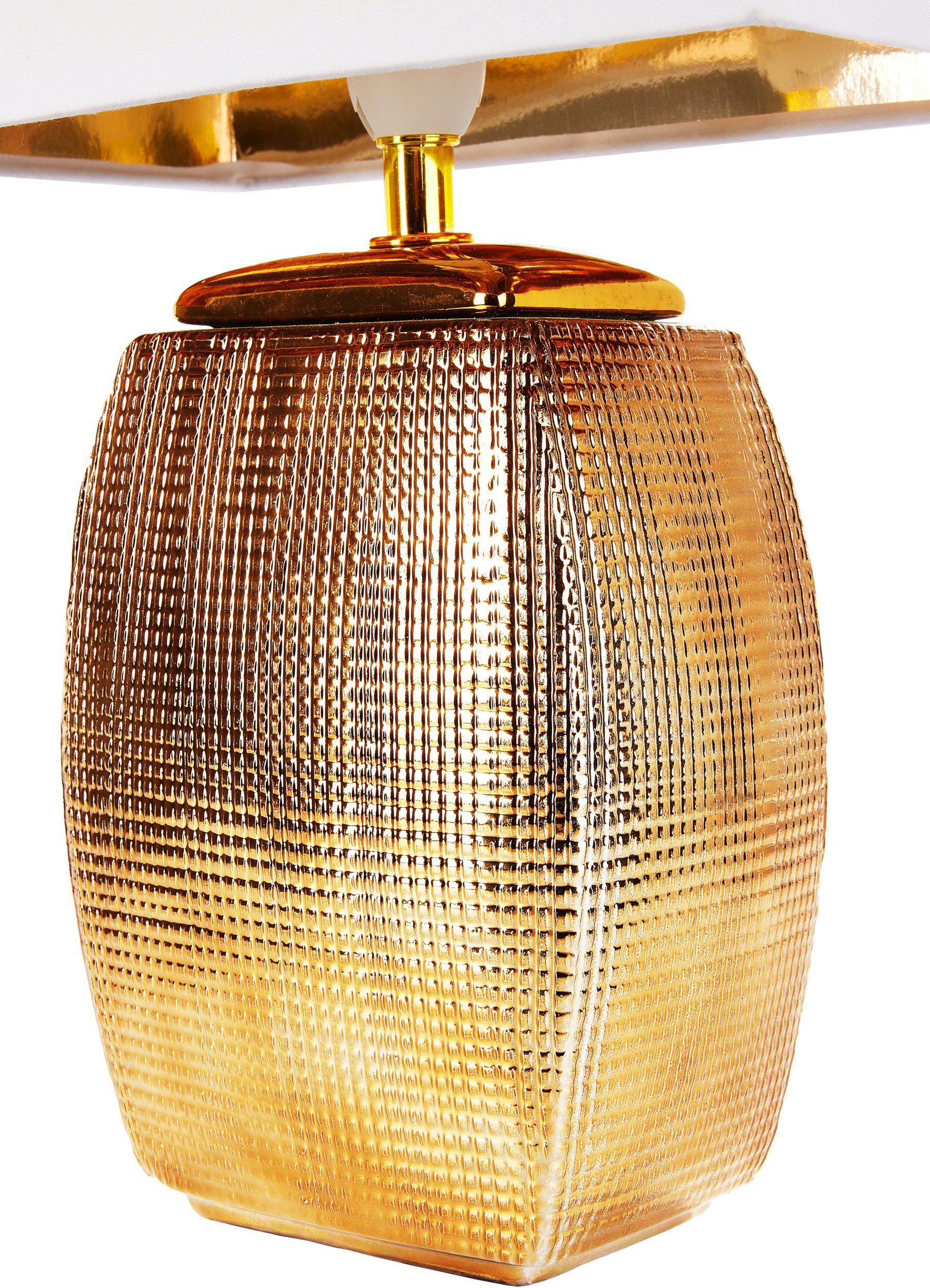 BRUBAKER Tischleuchte Nachttischlampe Gold - Tischleuchte Gold, Ohne Leuchtmittel, Keramikfuß