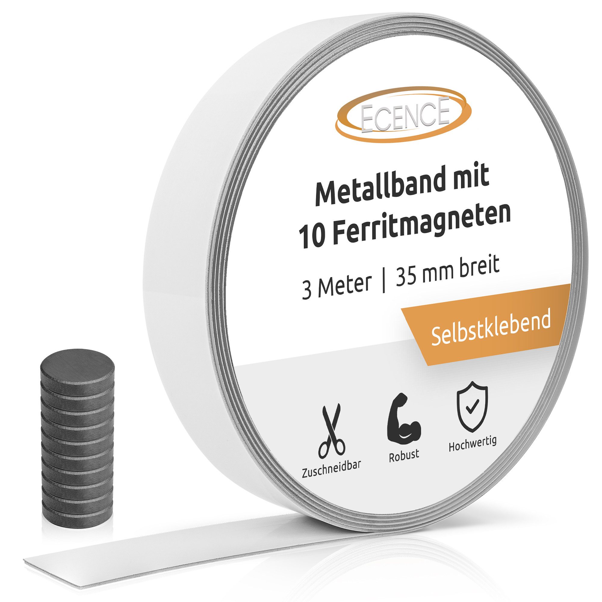 ECENCE Magnet 3m Metallband selbstklebend starke Haftung mit 10x