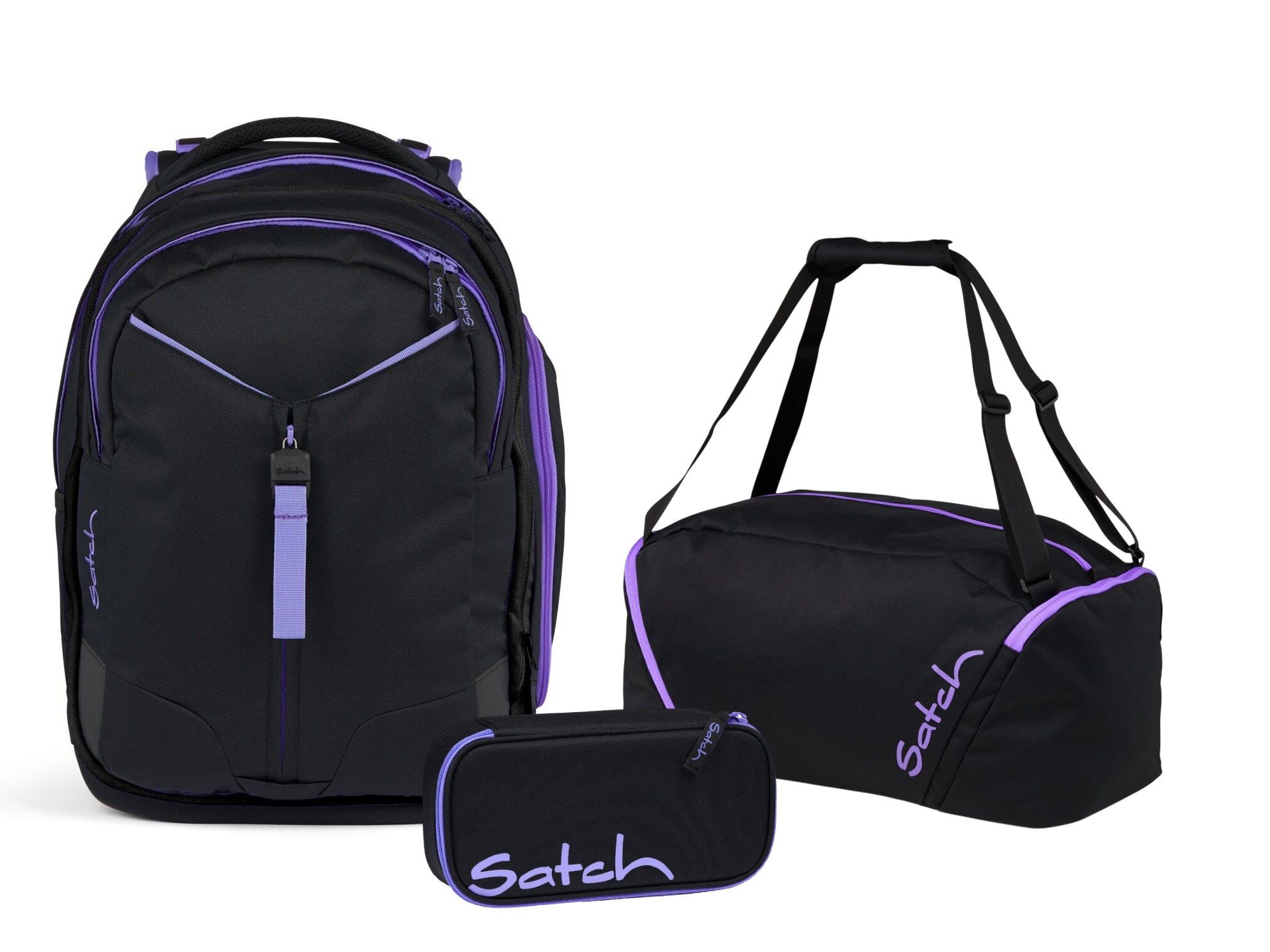 Satch Schulranzen Schulrucksack-Set MATCH Purple Phantom 3-teilig, Kollektion 24 (3-teilig), Laptop-Fach, Your-Size-System, Schulranzen