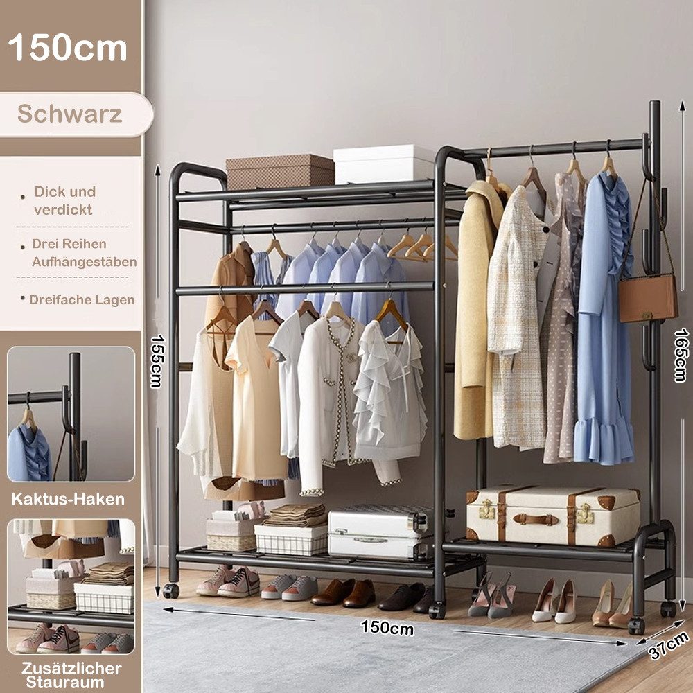 NUODWELL Kleiderständer Kleiderschrank,Freistehend Metall Kleiderständ Schw günstig online kaufen
