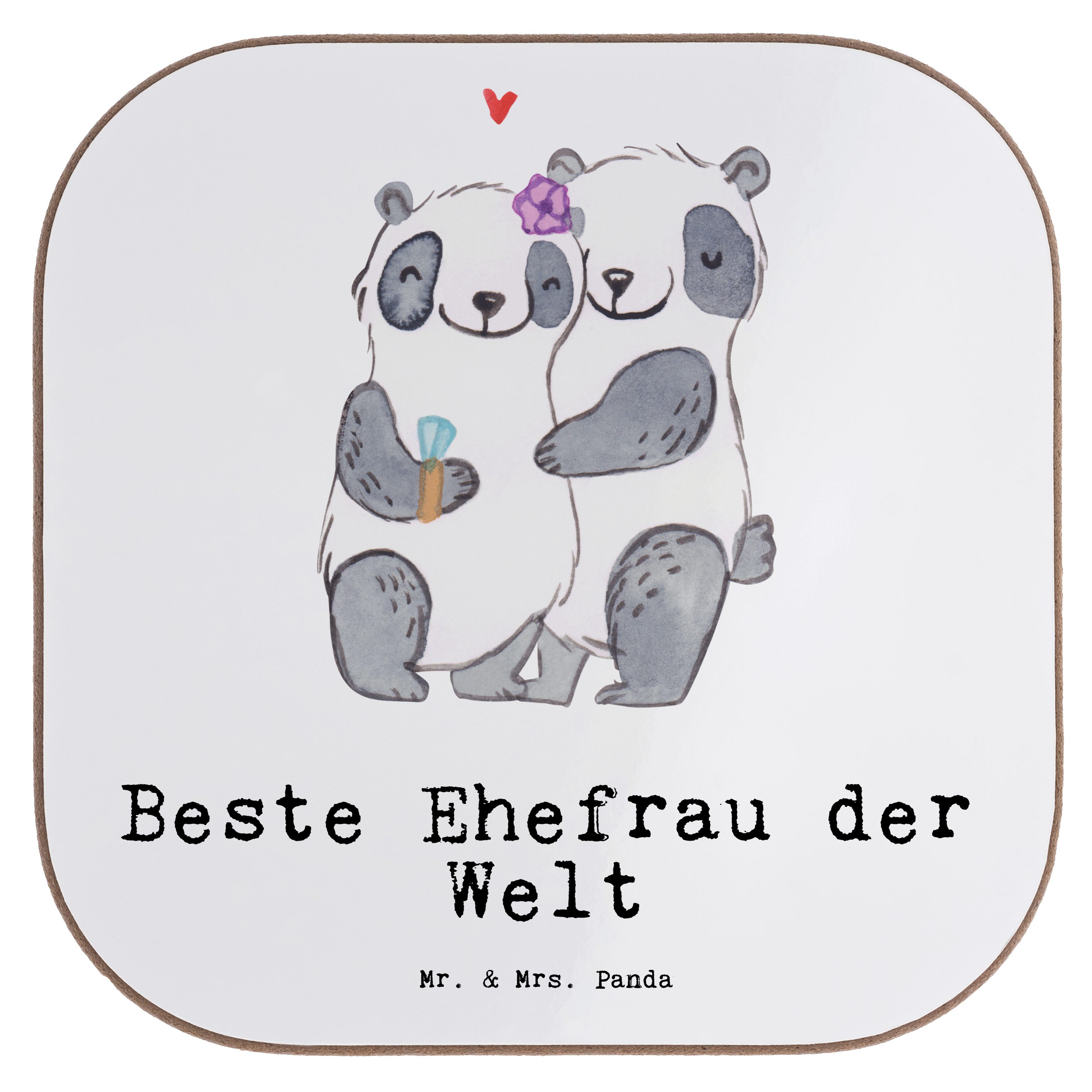 Mr. & Mrs. Panda Getränkeuntersetzer Panda Beste Ehefrau der Welt - Weiß - Geschenk, Geburtstag, Geburtsta, 1-tlg.