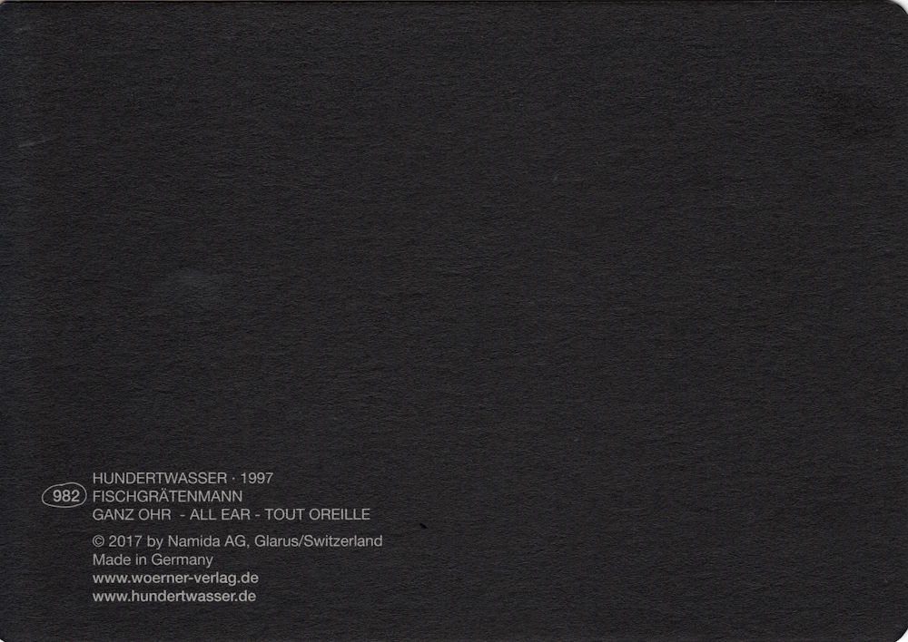 Postkarte Ohr" "Fischgrätenmann Hundertwasser ganz Kunstkarte
