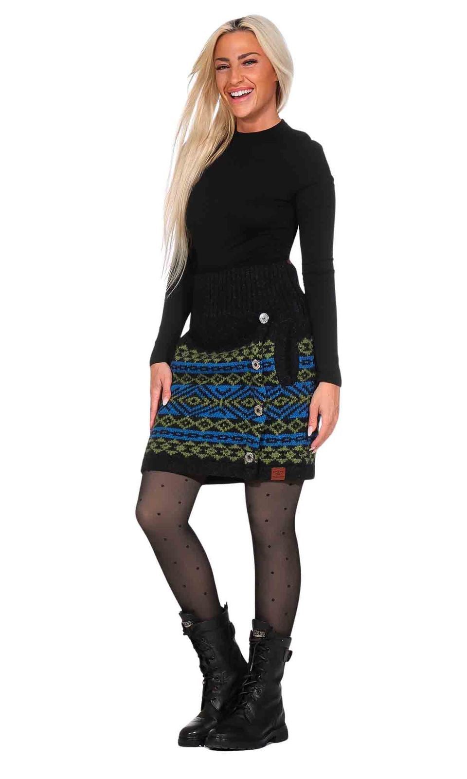 KUNST UND MAGIE Strickrock Bunter Strickrock kurzer Rock+nordischen Mustern Wolle gefüttert Boho