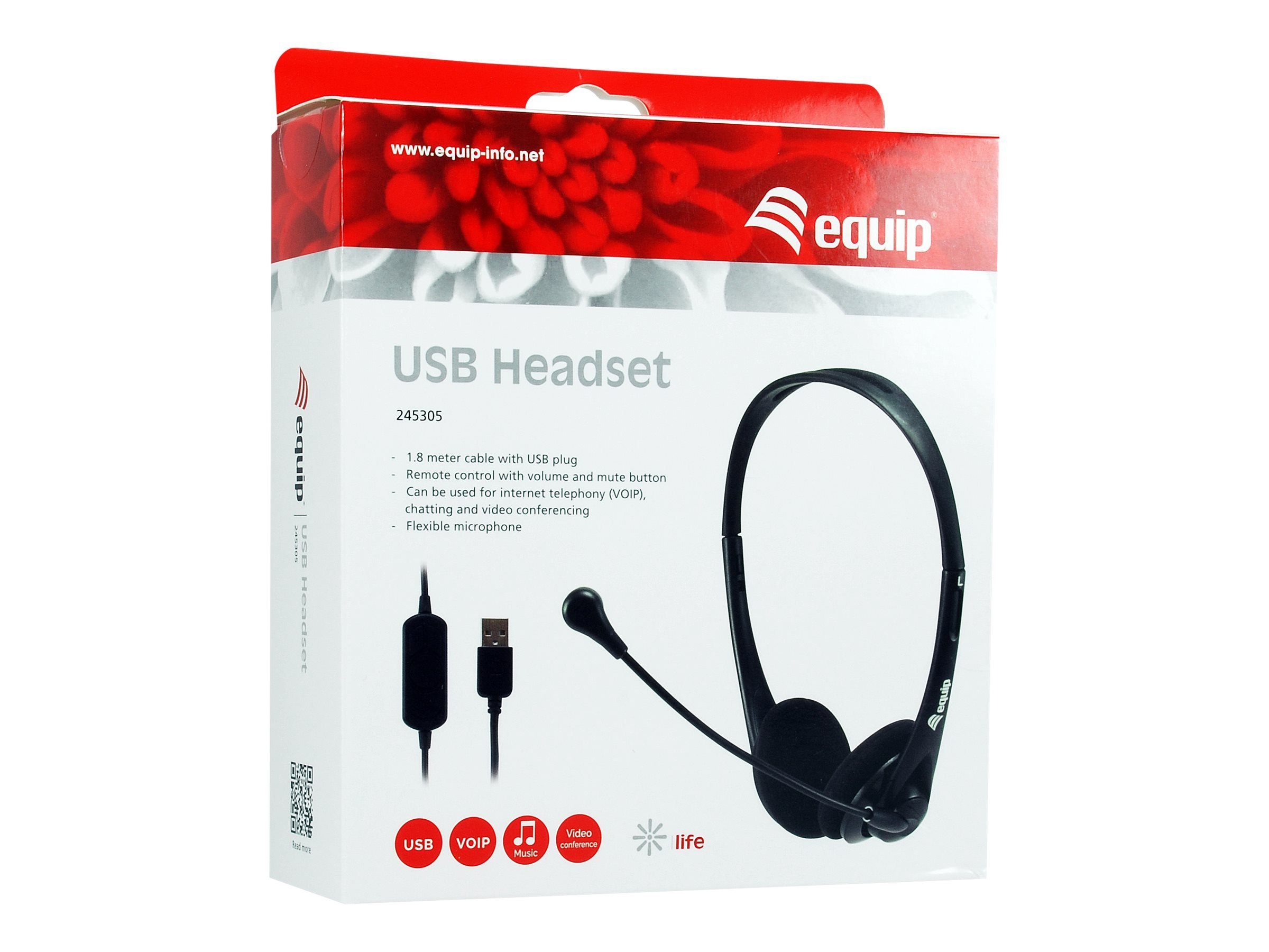 245305 DIGITAL DATA Headset USB EQUIP 1.8m Kabel,Mikro,Fernbe. Headset
