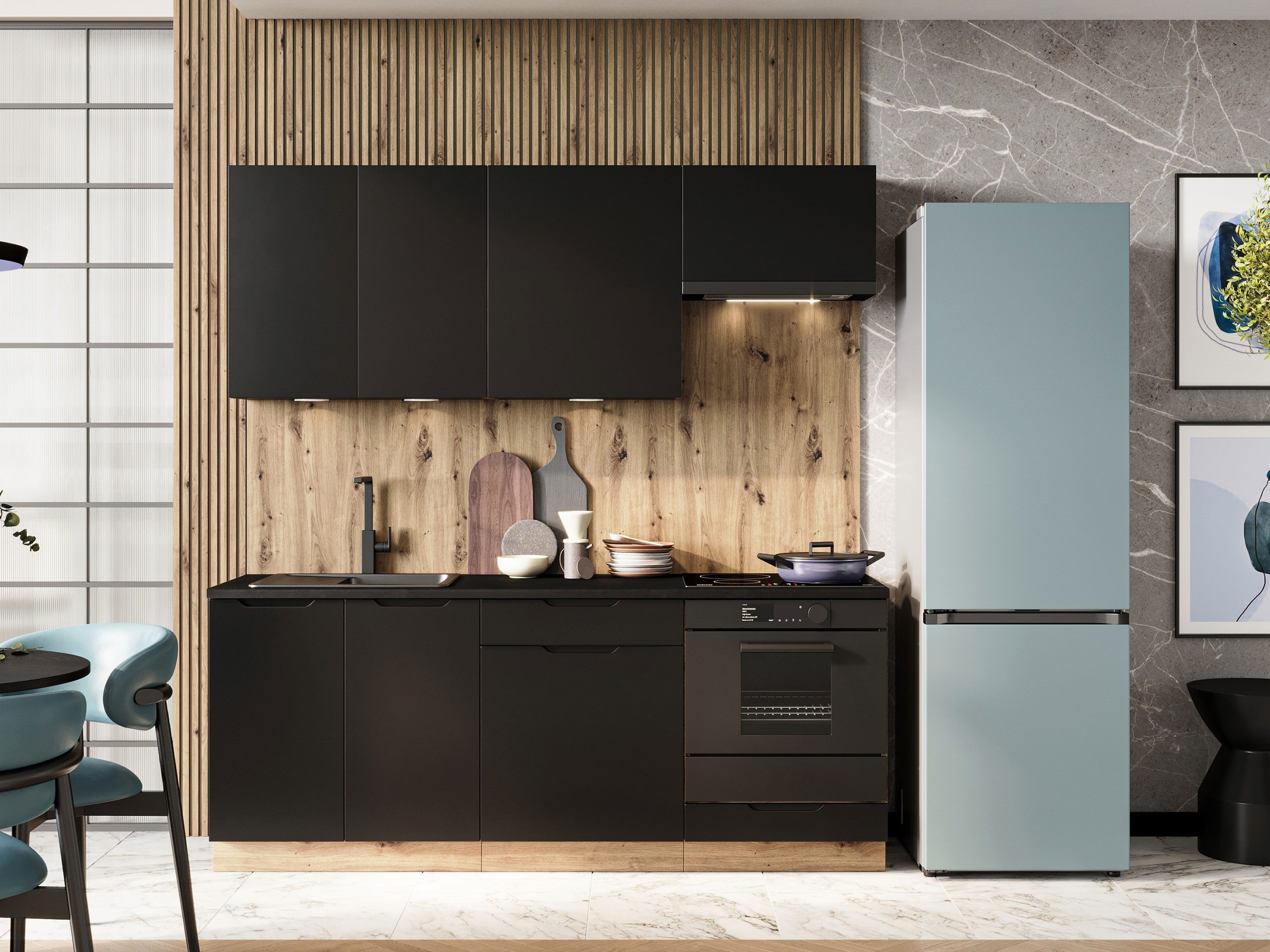 MIRJAN24 Küchenzeile Isabel, (mit Arbeitsplatte, sechs Schranke), Beleuchtu günstig online kaufen