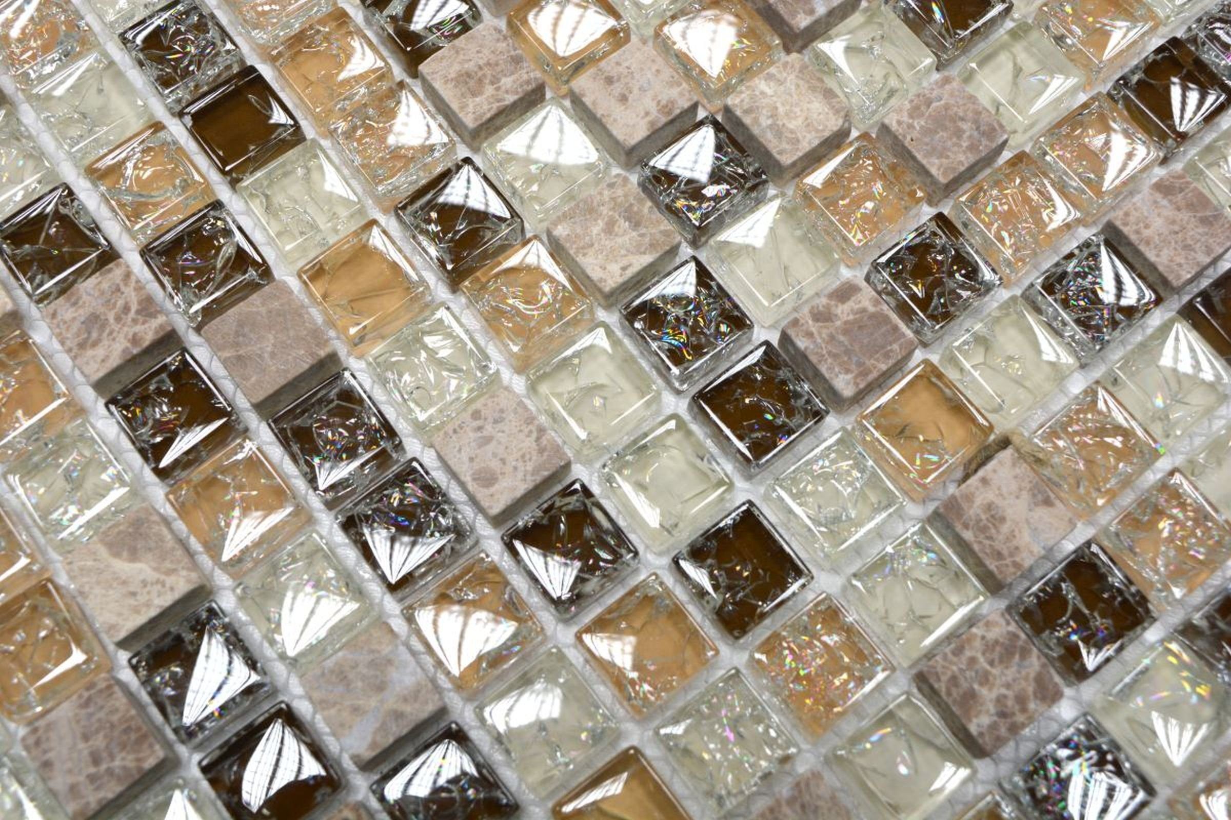 Naturstein Mosaikfliesen hellbeige Glasmosaik Mosaikfliese Mosani Bruchglas