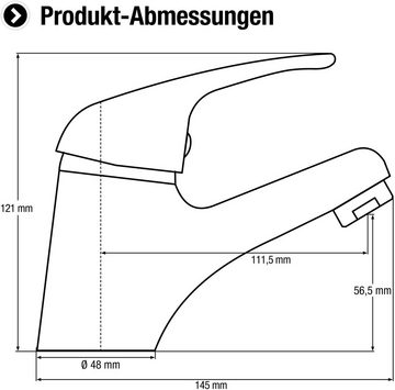 CORNAT Waschtischarmatur "Yago" - Niederdruck - Verchromter Messingkörper - Normale Auslaufhöhe Mit Ablaufgarnitur / Wasserhahn Bad / Waschbecken-Armatur / Badarmatur