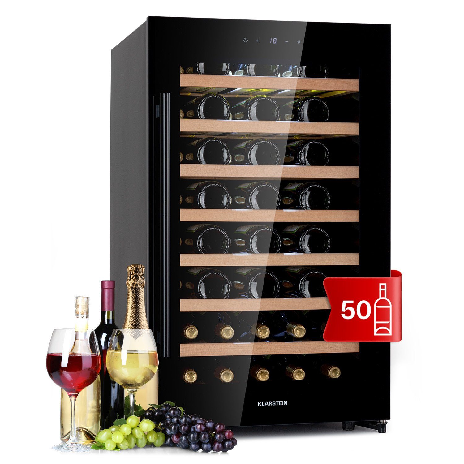 Klarstein Weinkühlschrank Barossa 50 Uno, für 52 Standardflaschen á 0,75l,Wein Flaschenkühlschrank Weintemperierschrank Weinschrank Kühlschrank