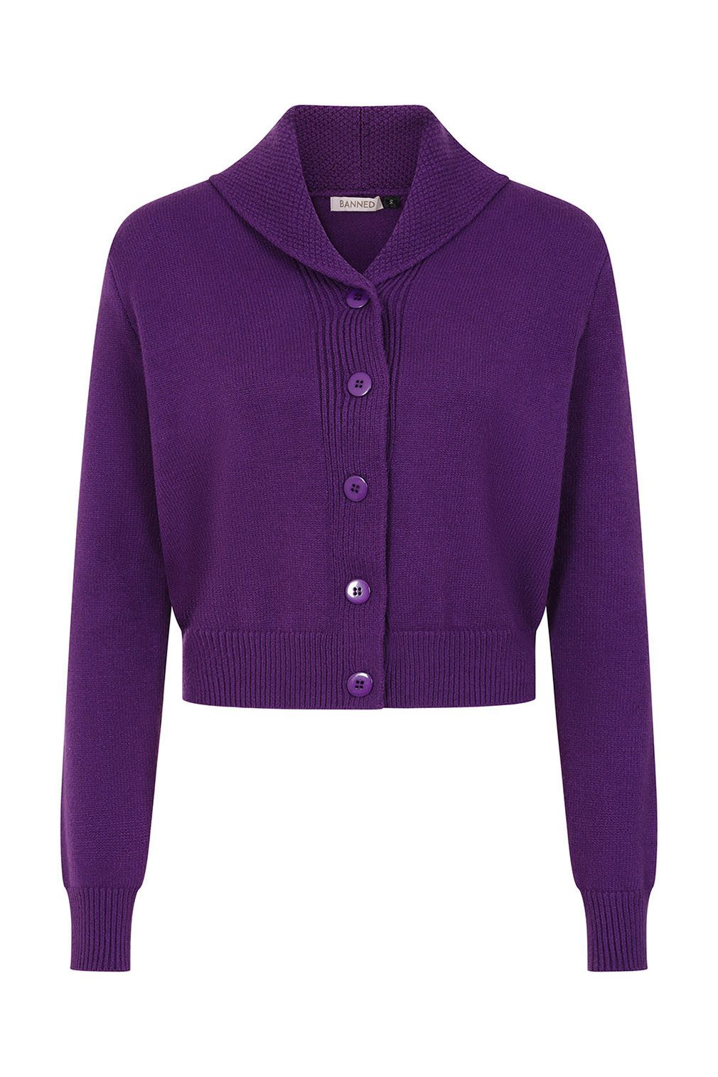 Banned Strickjacke Violet Cardigan Lila Vintage Schalkragen