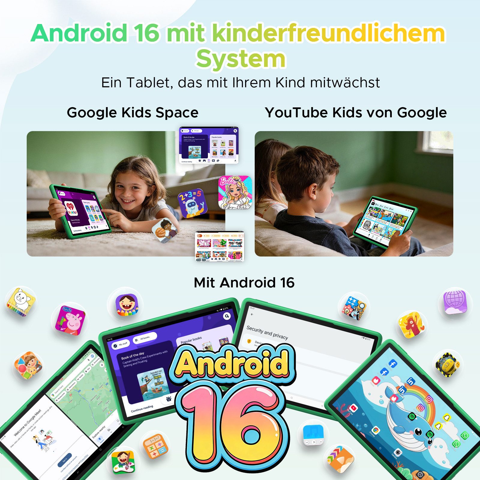 DOOGEE U11kid Android 16 Kinder Tablet mit Hülle, 11 zoll, 8580mAh Tablet (11", 128 GB, Android 16, WiFi, 4GB+128GB ROM /2TB TF, 13MP+5MP, 90Hz, BT 5.0, Widevine L1/Face ID)