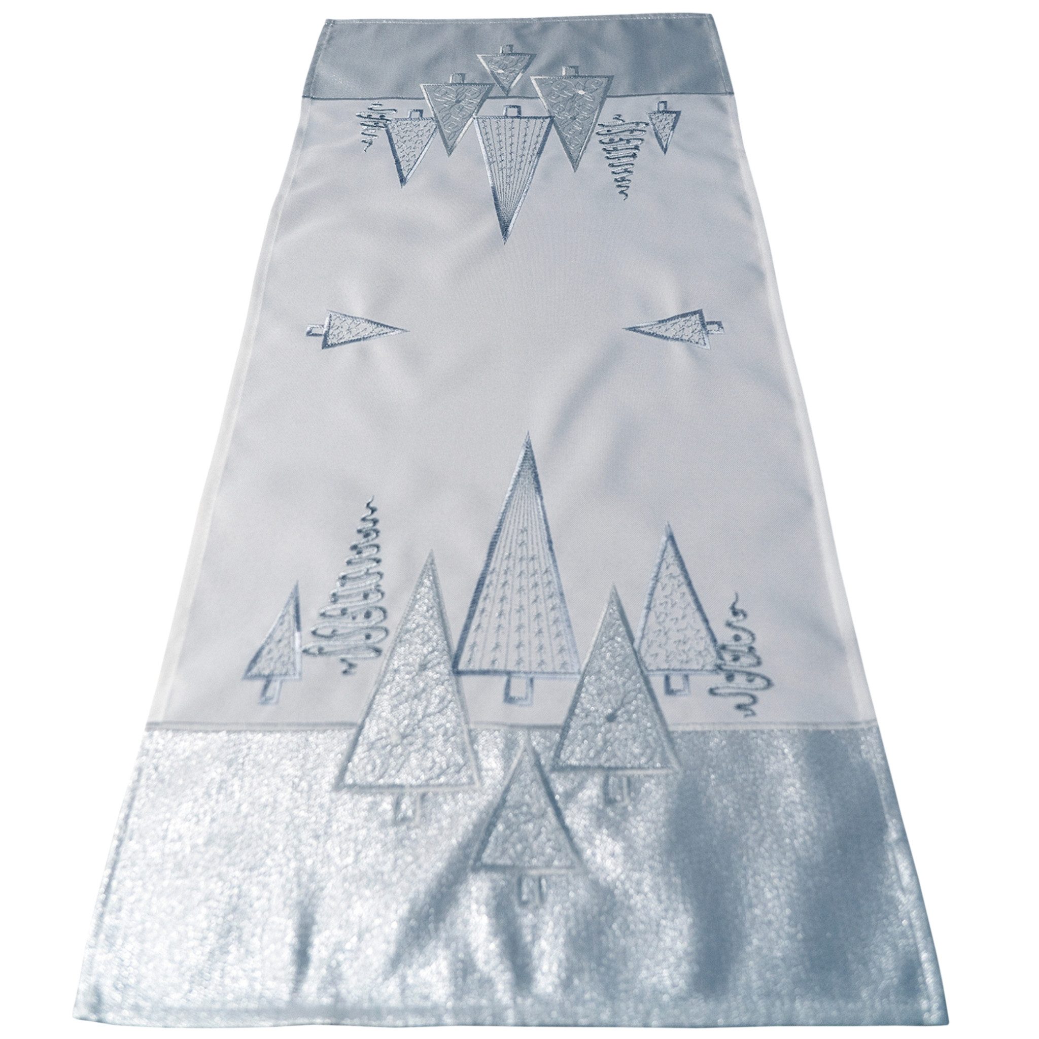 Tischdecke 40x90 cm Tischläufer weiß edel gestickte Tannenbäume für Weihnachten