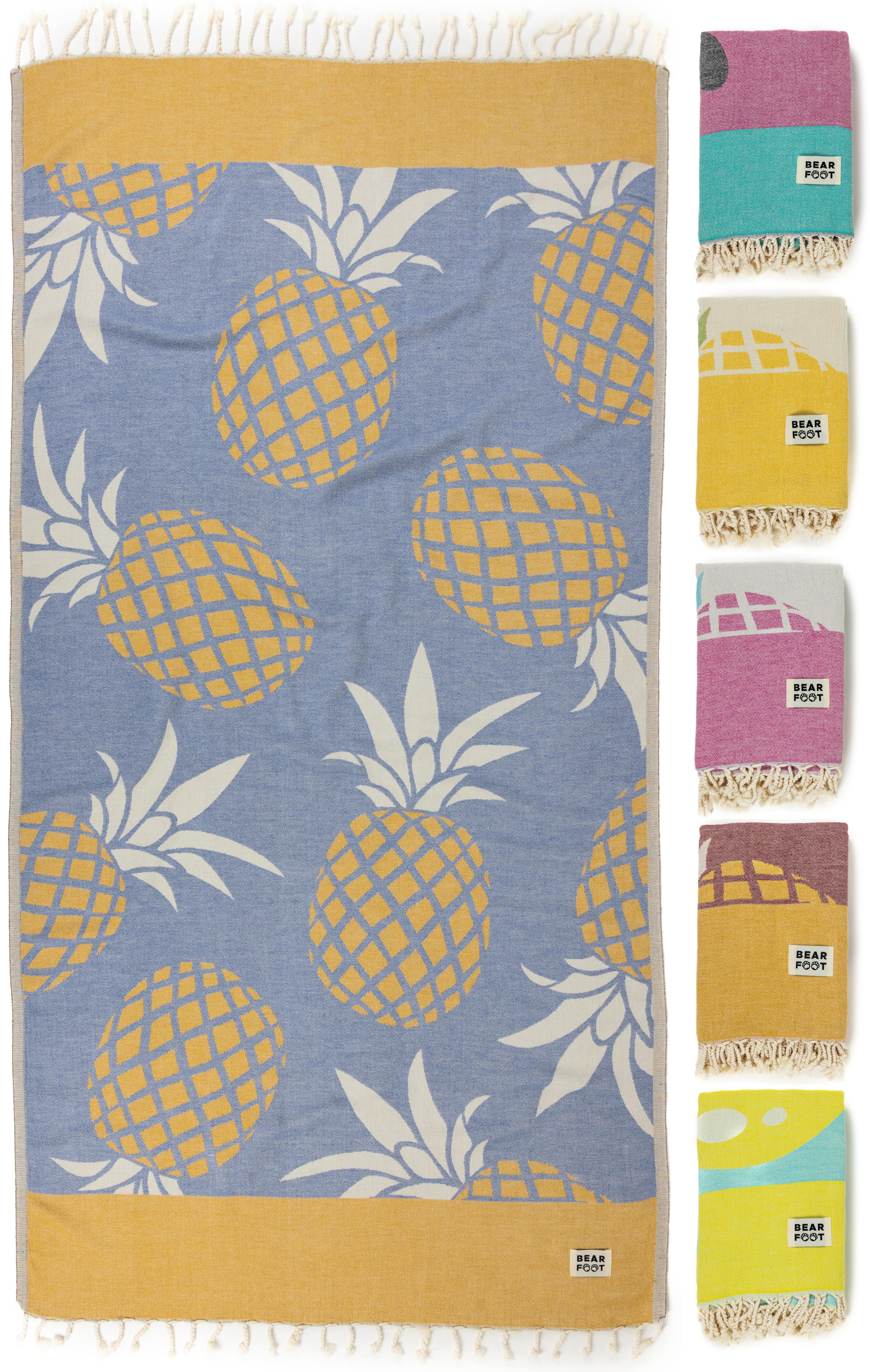 Saunatuch 180x90cm, Strandtuch Blue Handtuch Badetuch BEARFOOT Baumwolle Hamamtuch, Pineapple Handtuch