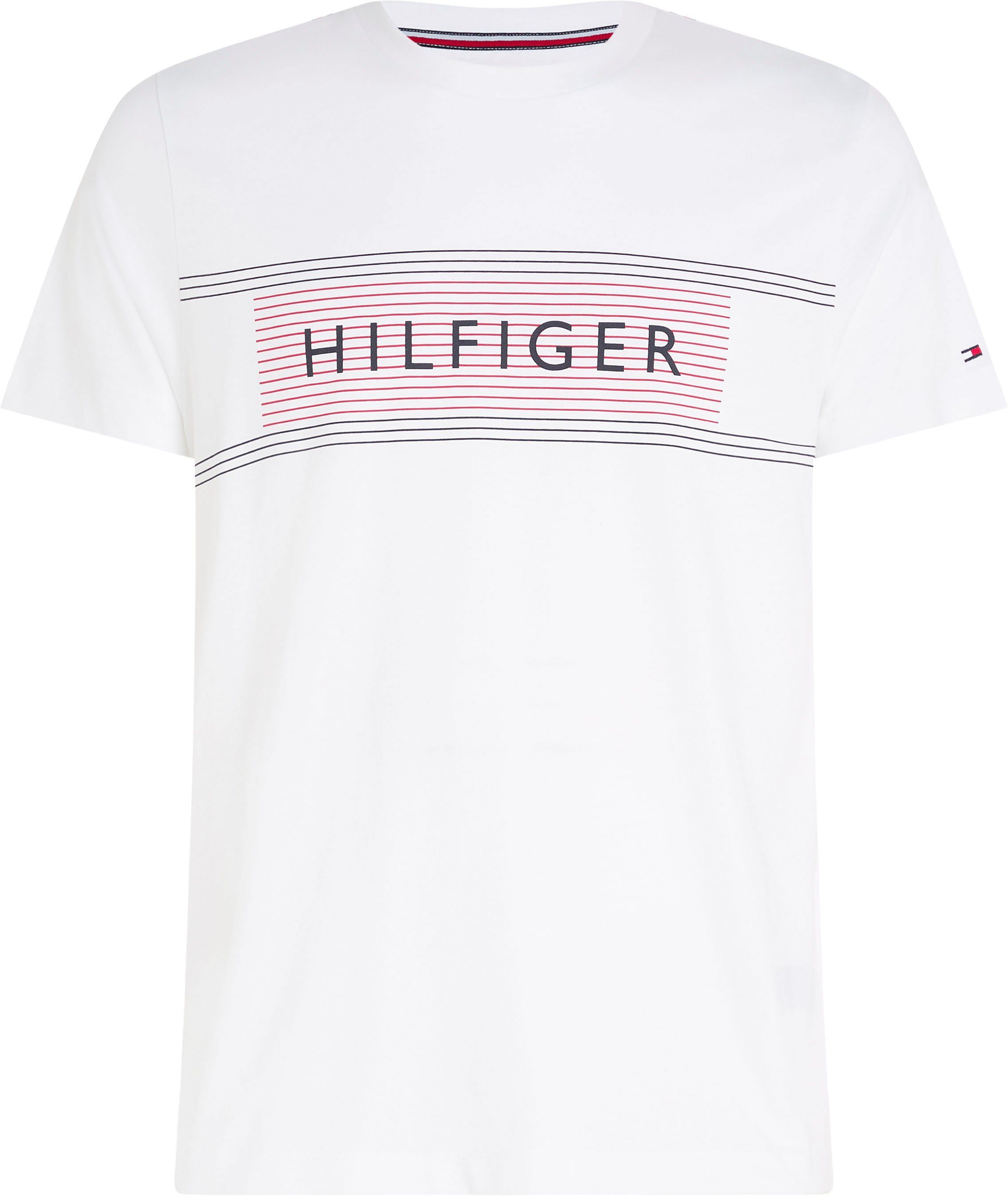 LOVE Tommy CHEST TH-Stickerei BRAND Hilfiger am Rundhalsshirt White TEE mit Ärmel