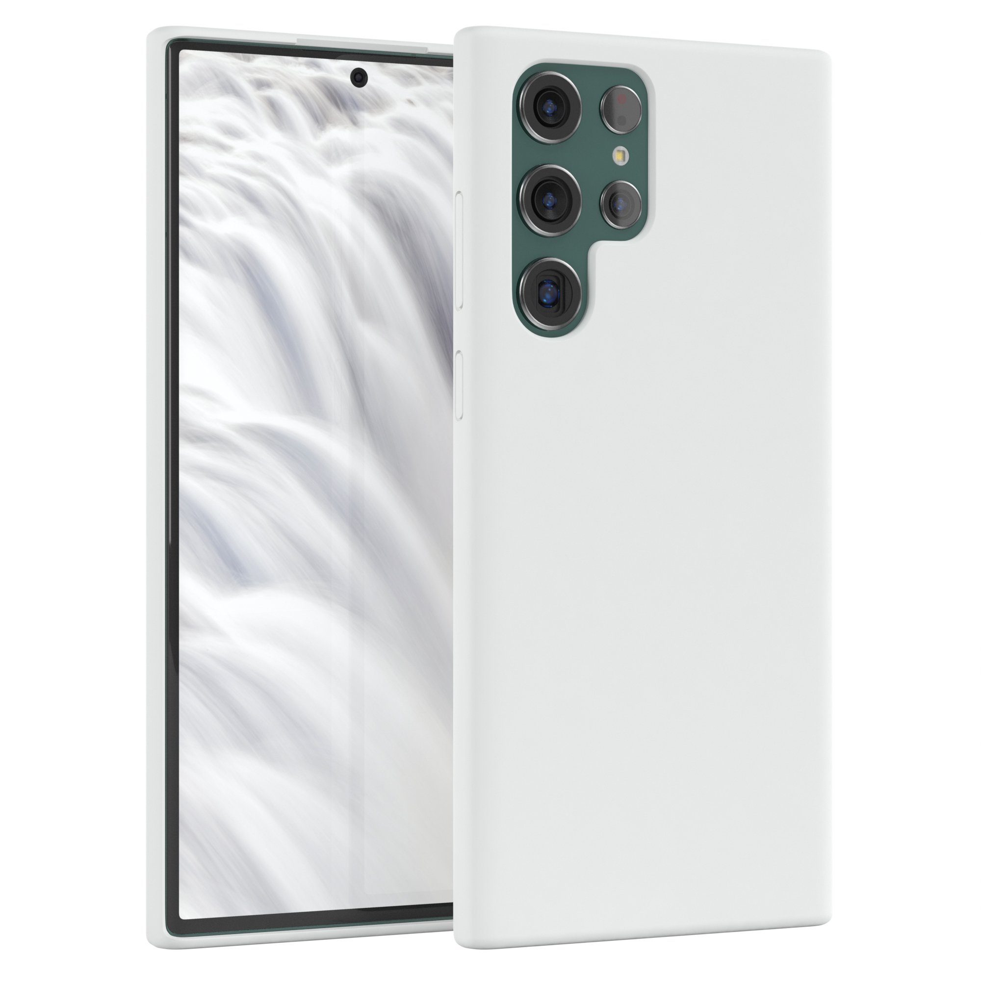EAZY CASE Handyhülle Premium Silikon Case für Galaxy S22 Ultra 5G 6,8 Zoll, Silikon Schutzhülle mit Kameraschutz kratzfest Handy Softcase Weiß
