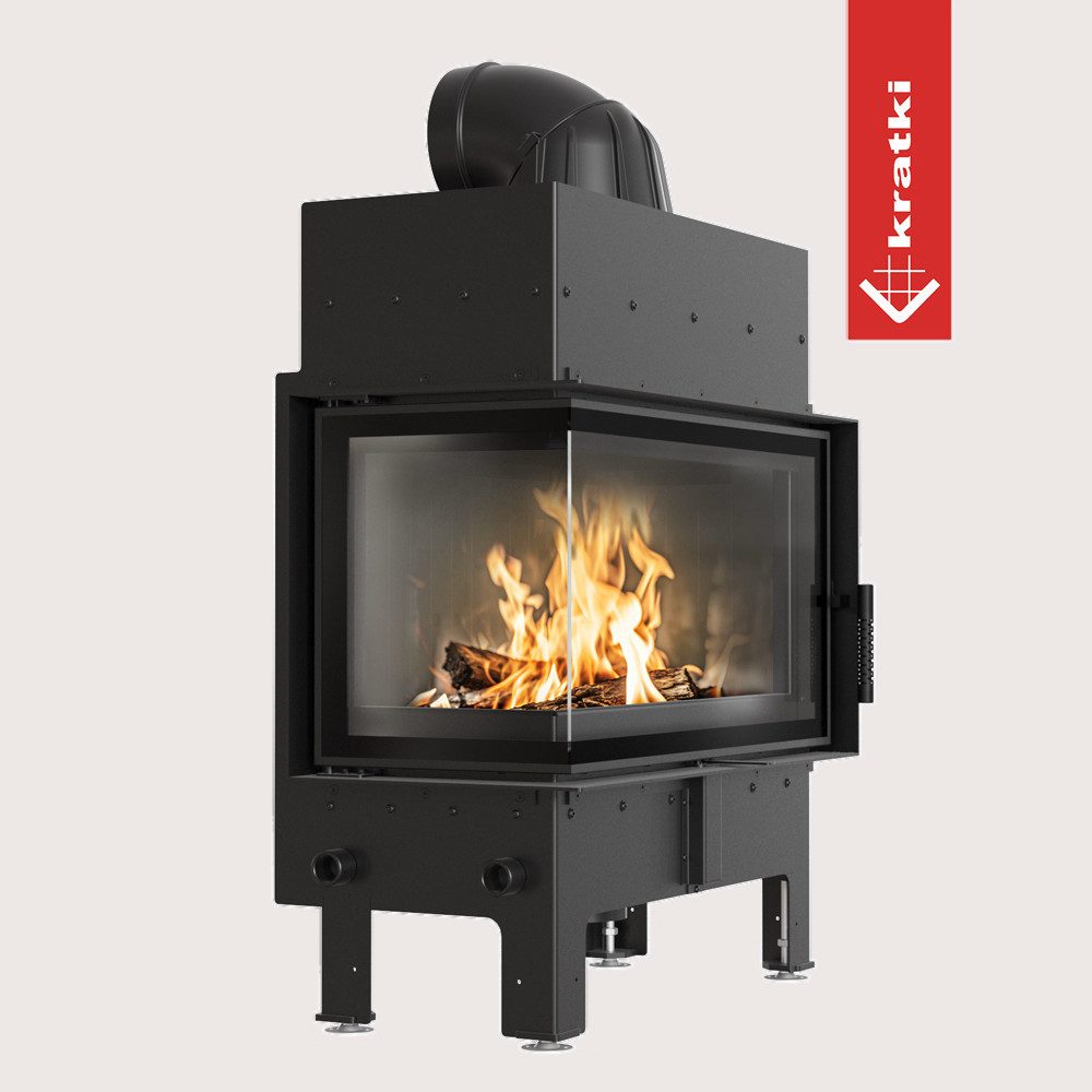 Kratki Kamineinsätze Kamineinsatz aus Stahl FLOKI M links 10 kW Ø 200 BK schwarz, 10 kW